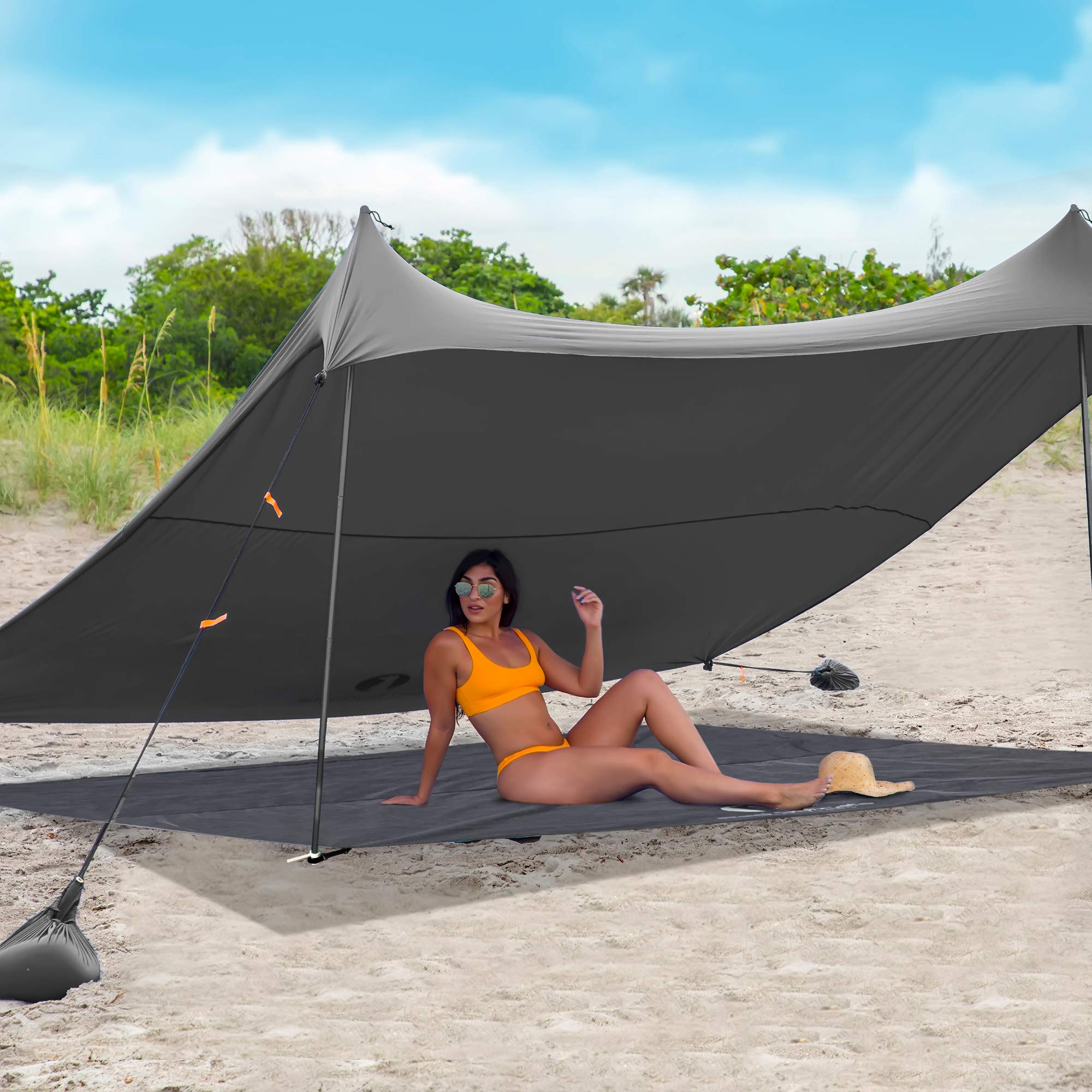 Premium Sand-Free Beach Mat - Waterproof, Sandproof Outdoor Blanket for Beach, Picnics, Camping & RV Travel - Large Grey Sandless Mat with Canopy Compatibility - Perfect for Seaside Relaxation, Family Outings and Outdoor Adventures