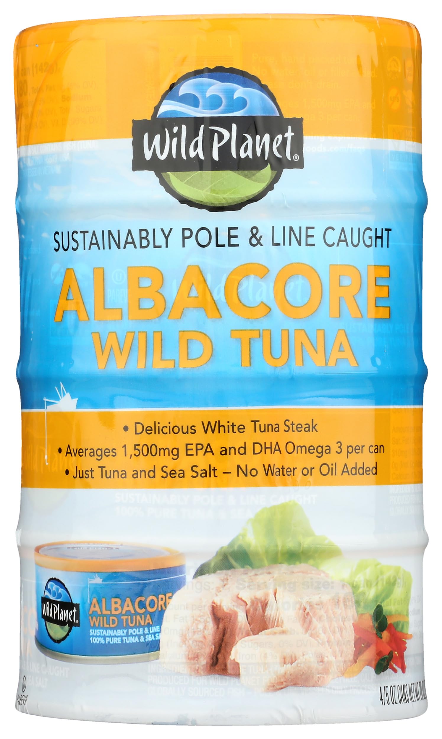 Wild Planet Wild Albacore Tuna in Water, 5 oz Cans (Pack of 4) - High Protein, Mercury Tested, Non-GMO - Perfect for Salads, Sandwiches & Keto Meals