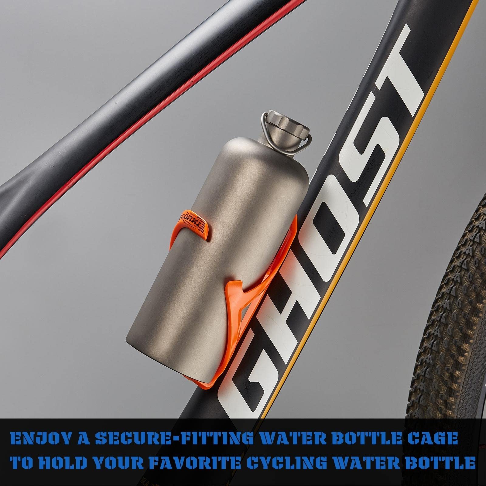 Corki Bike Water Bottle Cage - 2 Pack, Right Side Load for Road & MTB - Vibrant Orange | Cycling & Outdoor Sports