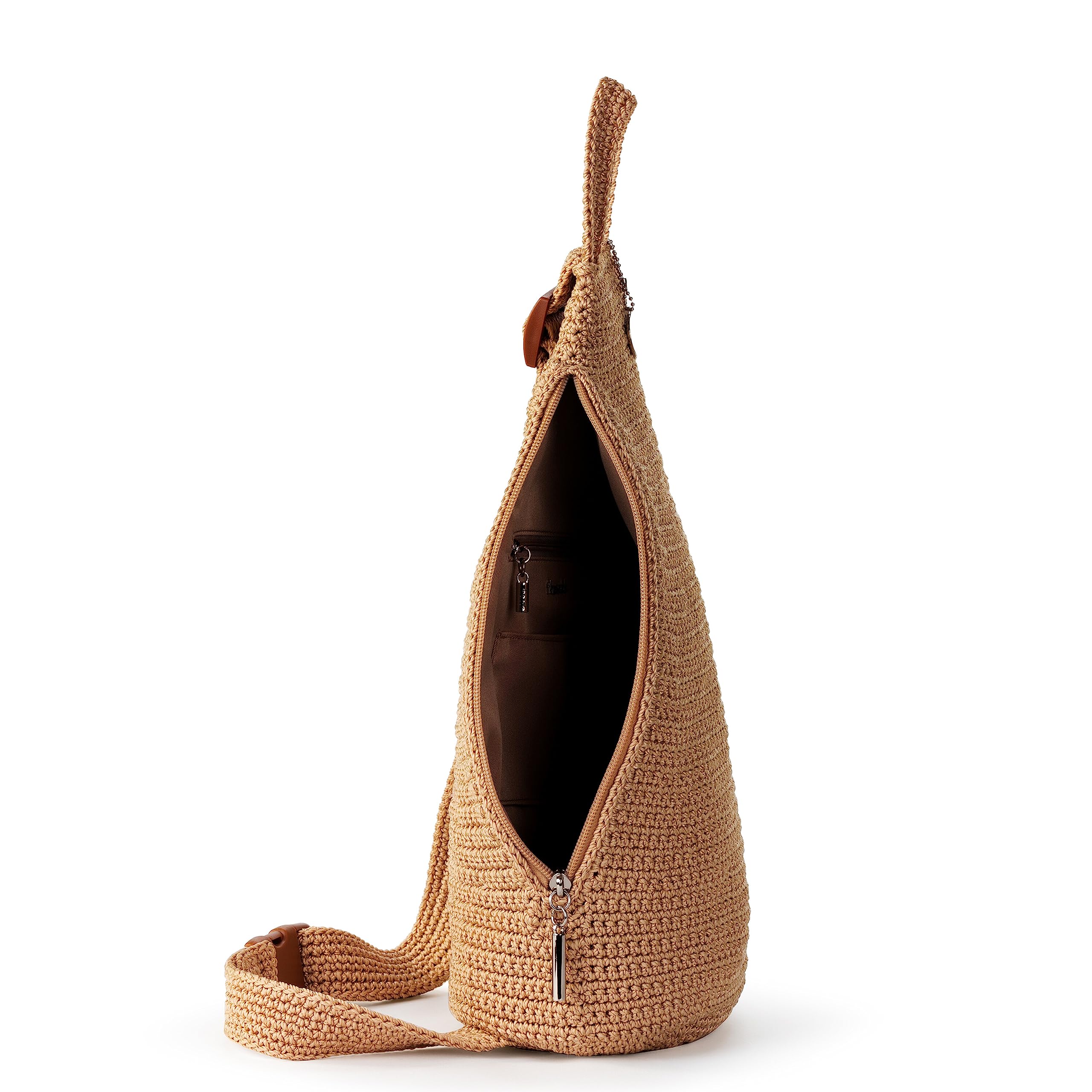 The Sak Geo Sling Backpack - Crochet Crossbody Bag with Adjustable Bamboo Shoulder Strap | Perfect for Travel, Hiking & Everyday Use