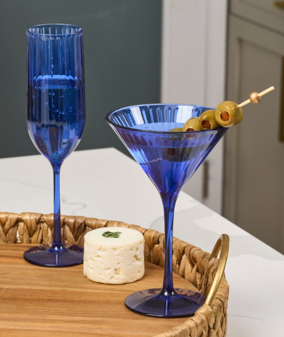 Modern Tall Champagne Glasses - Set of 8 Oz Cobalt Blue Crystal Flutes for Wedding, Party & Special Occasions