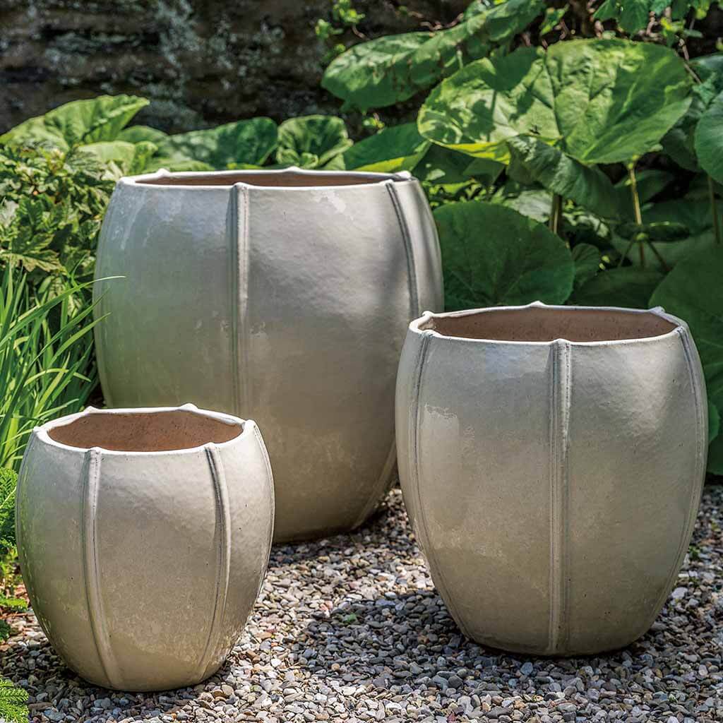 Campania International Cream Rib Vault Planter Set of 3 - Elegant Outdoor Garden Planters for Patio, Balcony & Home Decor