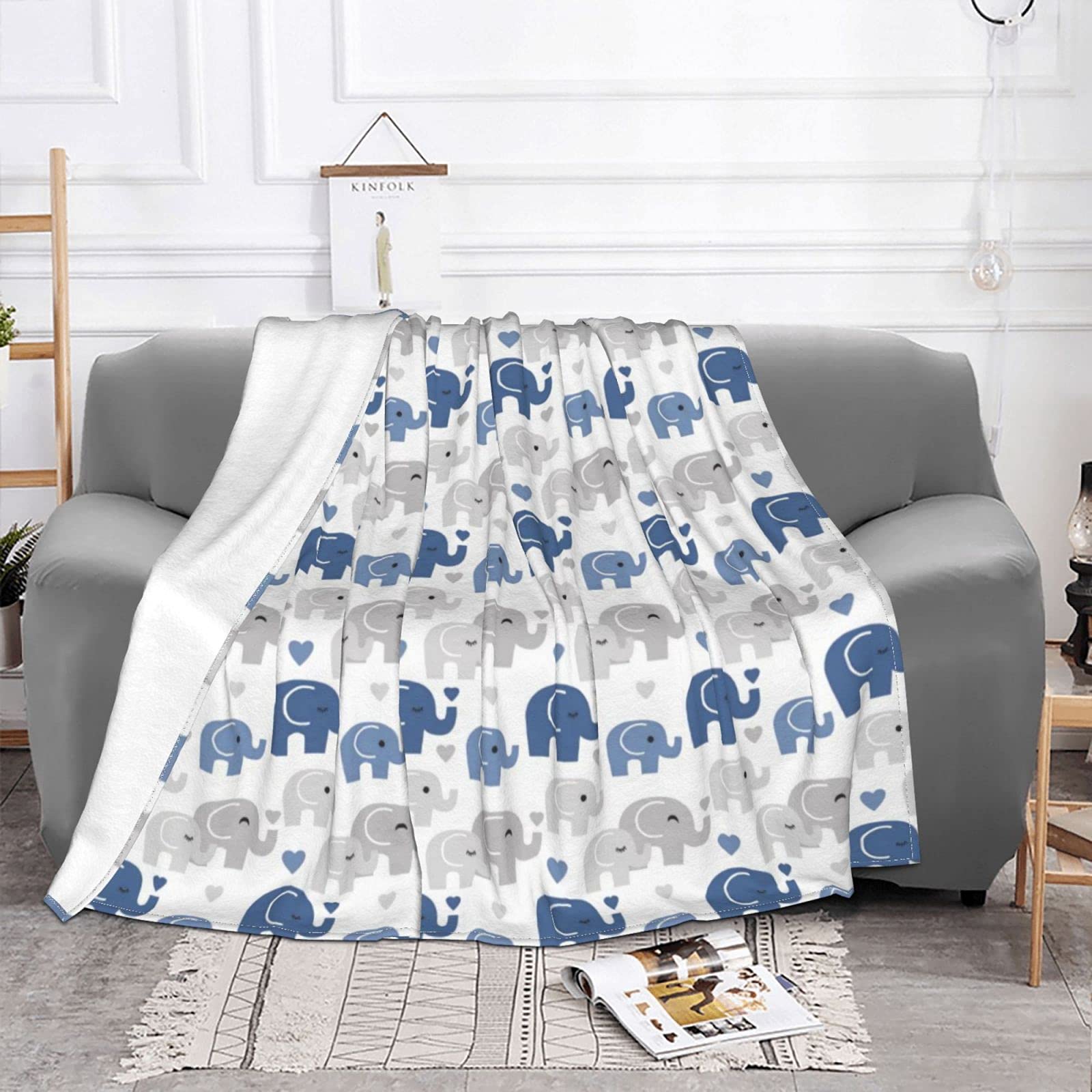 **Drawpro Elephant Baby Blanket - Soft Fuzzy Flannel Blanket for Boys & Girls (50