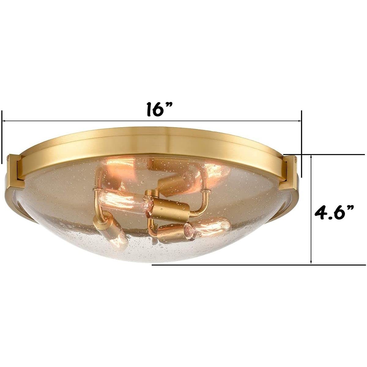 HYDELITE Large Modern Brass Flush Mount Ceiling Light - Gold 3-Light Fixture with Seeded Glass for Living Room, Bedroom, Kitchen | Elegant Lighting for Home & Office Spaces