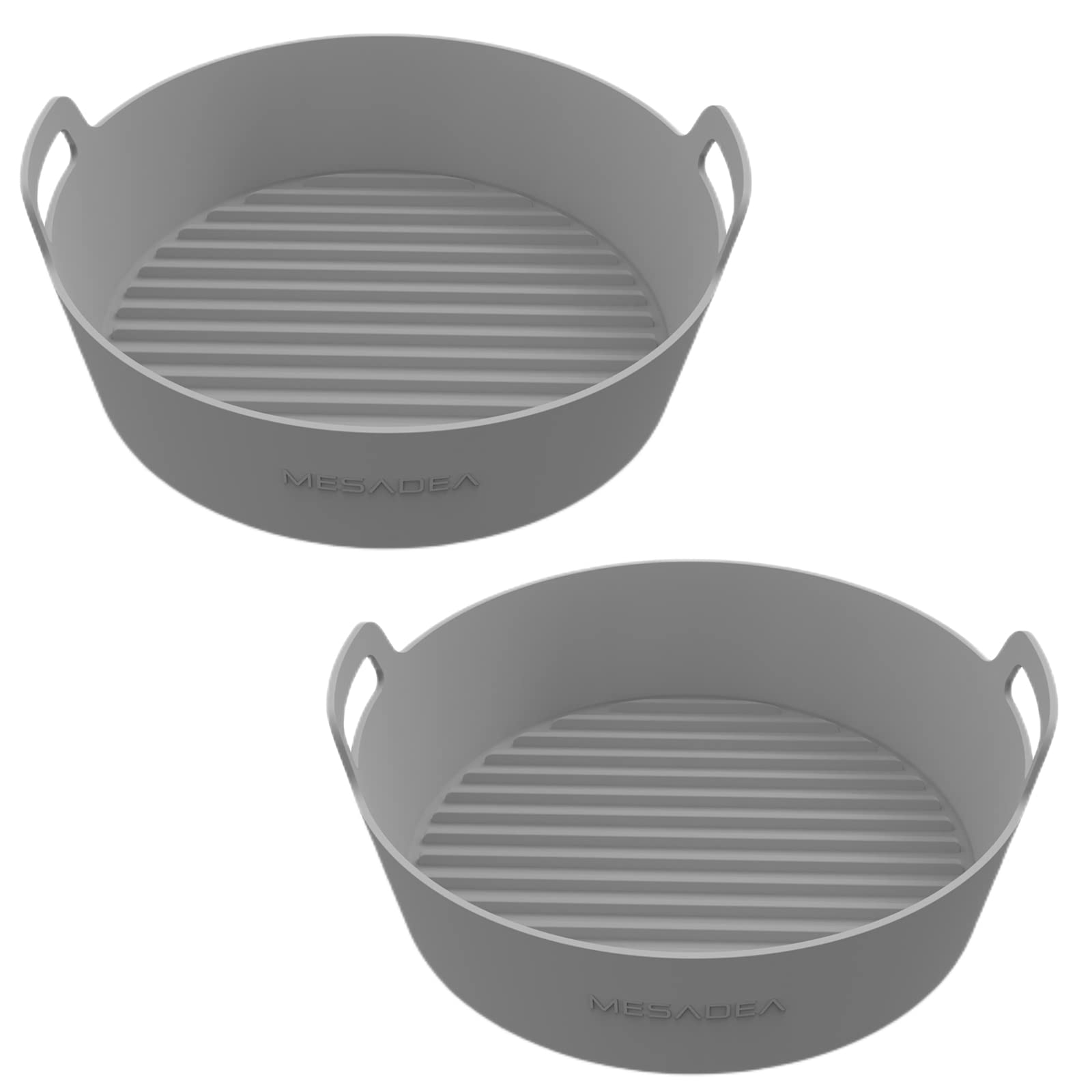 Reusable Silicone Air Fryer Liners - 9 Inch Heat Resistant, Food Safe Bowl for Ninja Foodi, Microwave, Coffee Maker & Blender (2-Pack, Grey) - Perfect for Baking, Roasting & Meal Prep