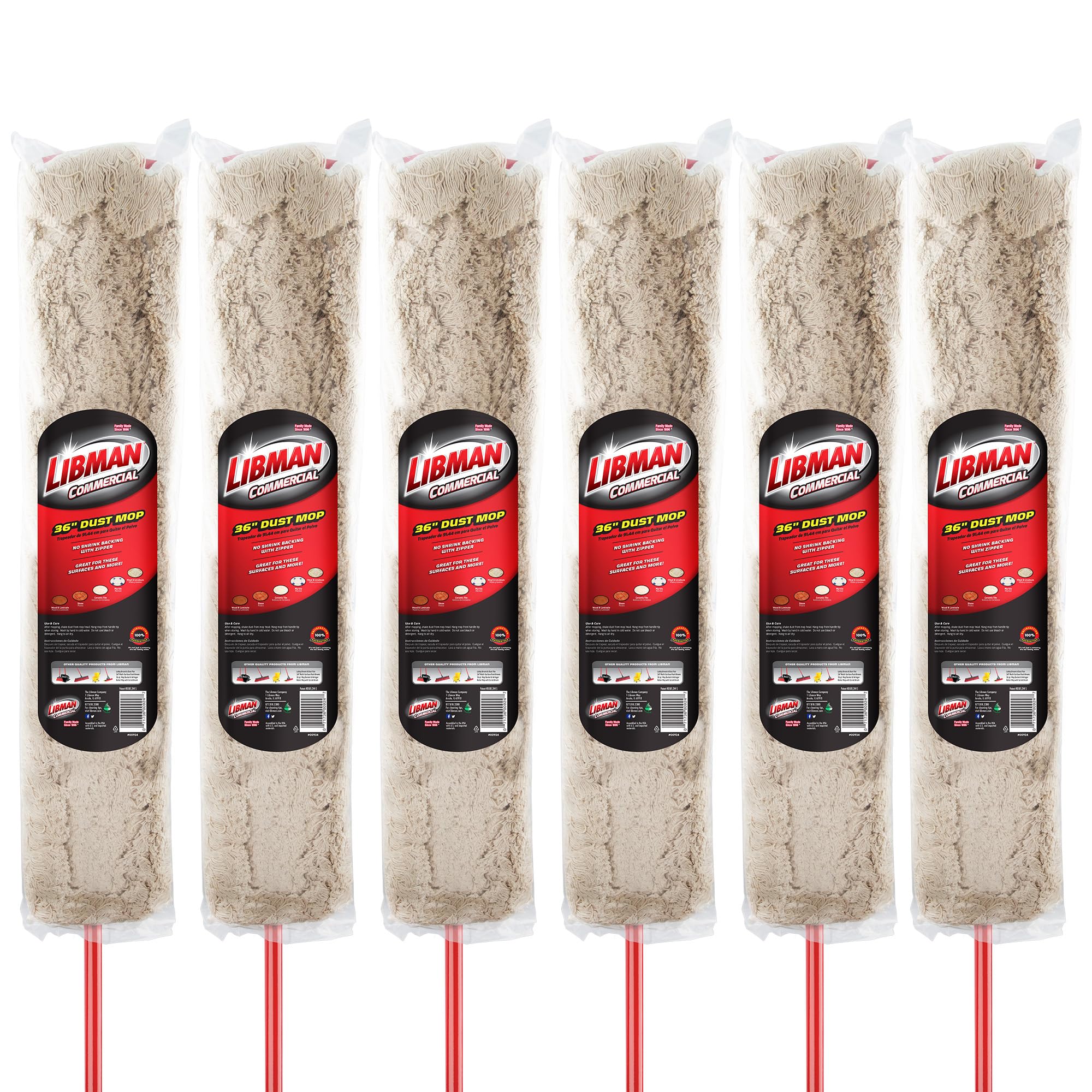 Libman Commercial 924 Dust Mop - 36 Inch Heavy Duty Microfiber Floor Mop for Hardwood, Tile & Laminate Floors (Pack of 6) - Ideal for Schools, Hospitals & Office Cleaning