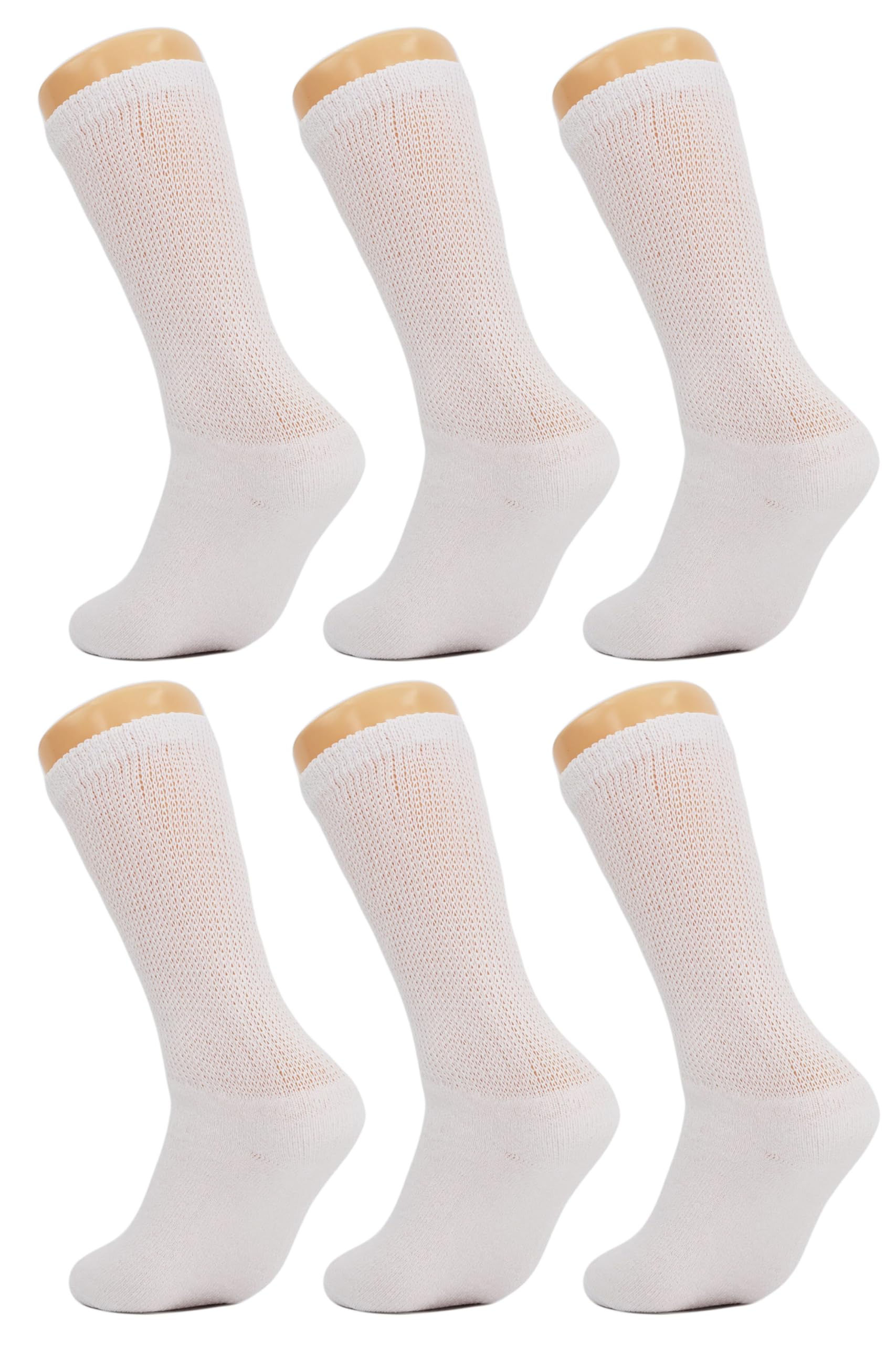 American Made White Diabetic Crew Socks for Men - Loose Fit Non-Binding Top Comfort Socks (6 Pairs) - Ideal for Diabetes Care, Daily Wear & Sensitive Feet