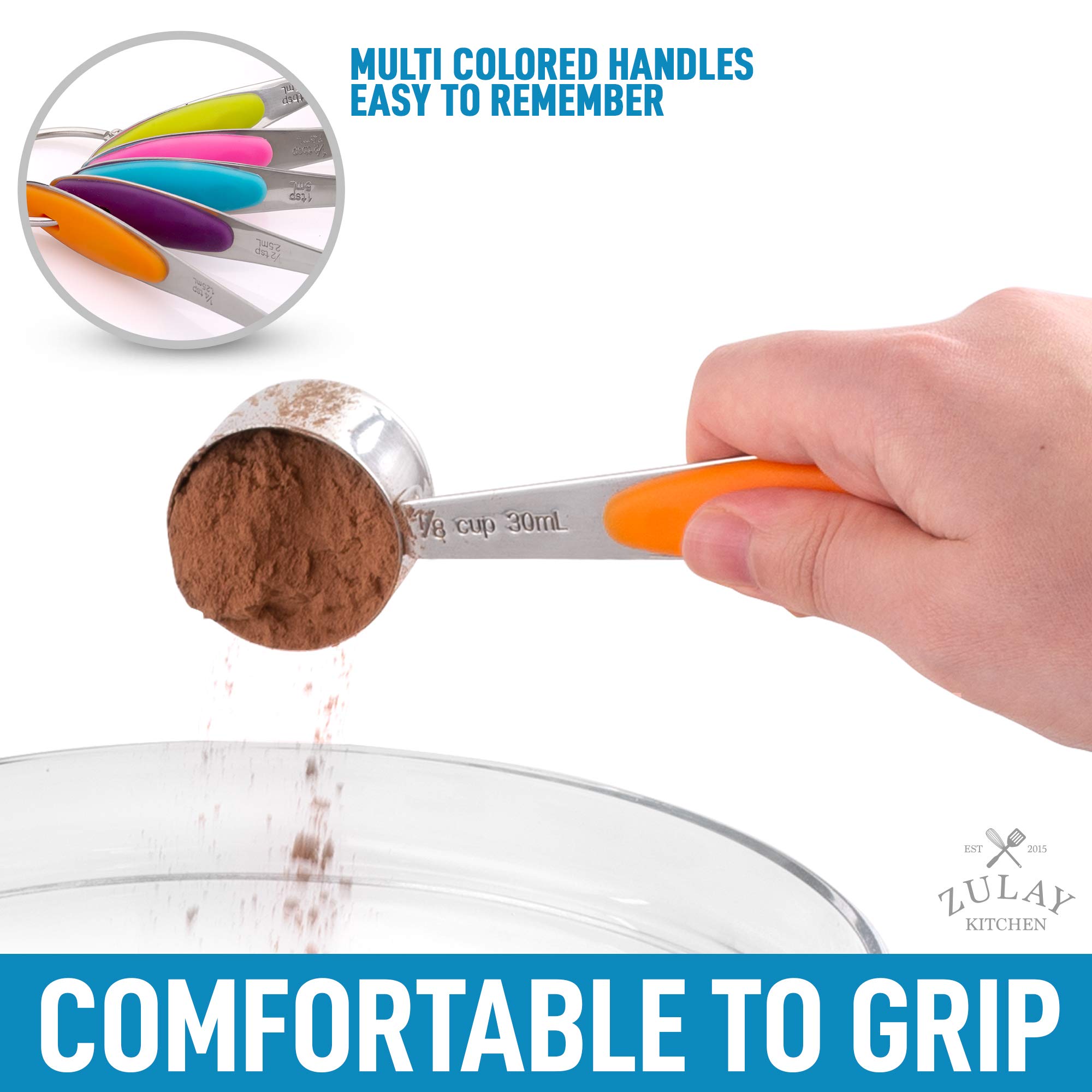 Premium Stainless Steel Measuring Cups and Spoons Set of 10 - Stackable Dry & Liquid Measuring Cups with Ergonomic Silicone Handles - Perfect for Baking, Cooking, and Meal Prep - Essential Kitchen Tools for Home Chefs and Bakers