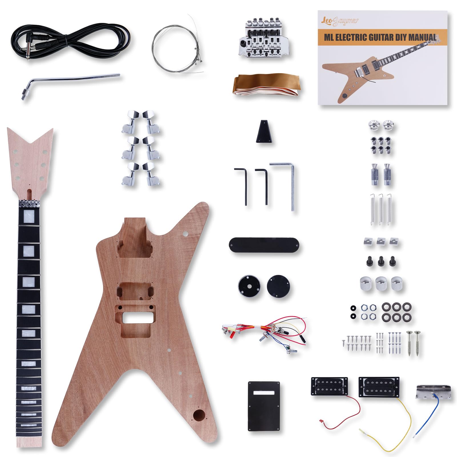 Leo Jaymz DIY Electric Guitar Kit with Mahogany Body & Neck, Ebony Fingerboard - All Parts Included for Beginners & Hobbyists | Perfect for Home Studio, Music Practice & Gift Giving