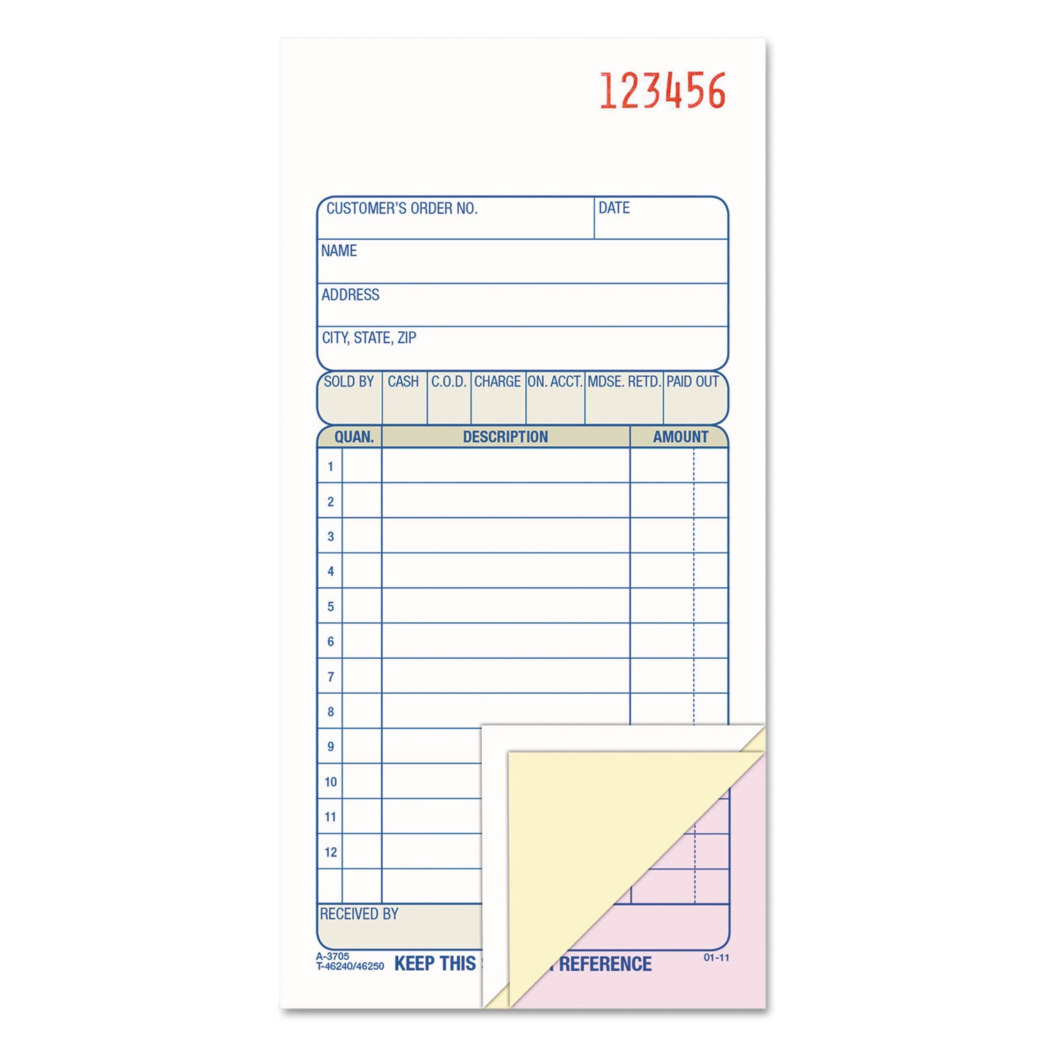 Adams® Multipart Sales Order Pad - 3-Part Carbonless Forms, 3.25