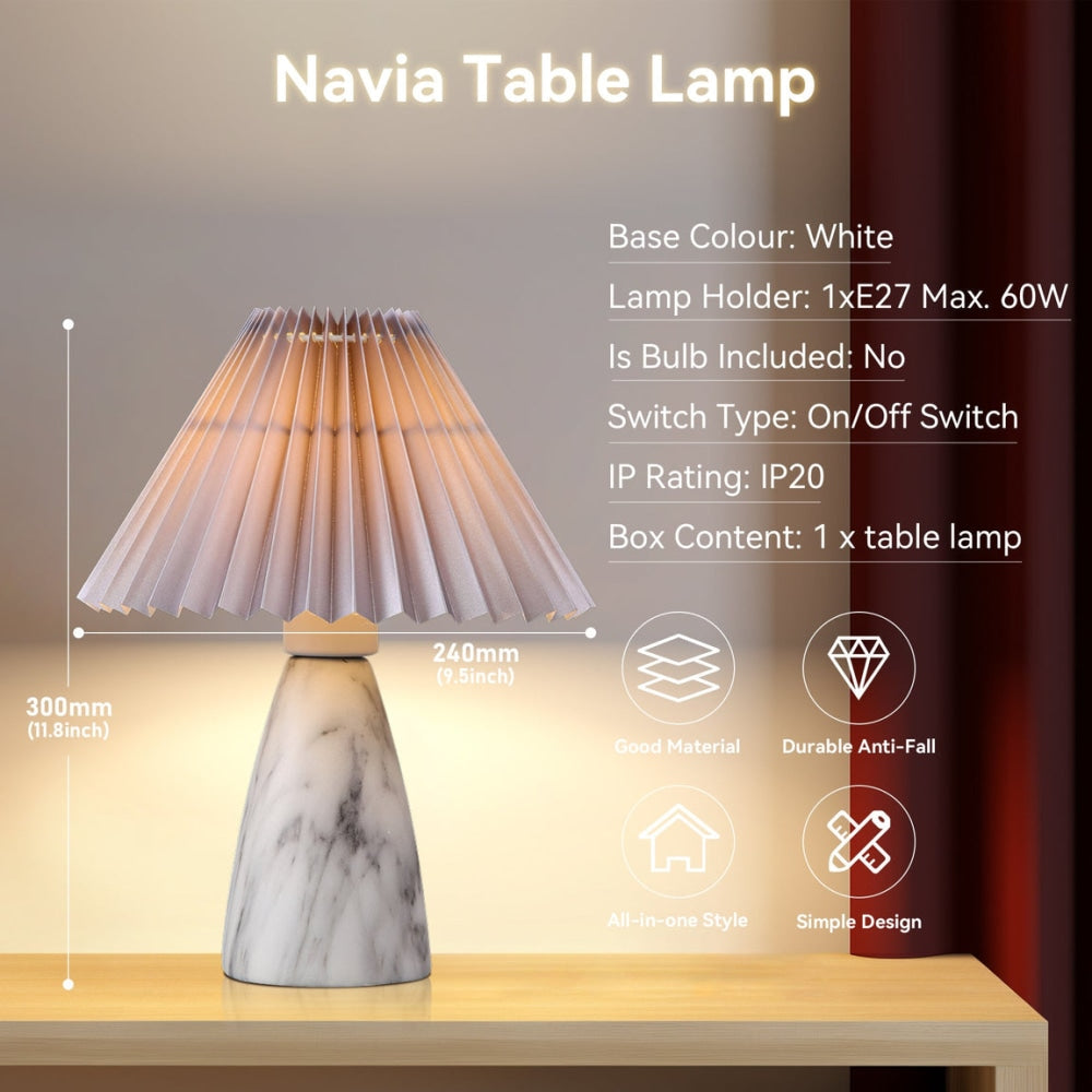 Clara Modern Classic Single Bulb Ceramic Table Lamp with Pleated Fabric Shade in Grey - Perfect for Bedroom Nightstand, Living Room End Table or Office Desk Lighting