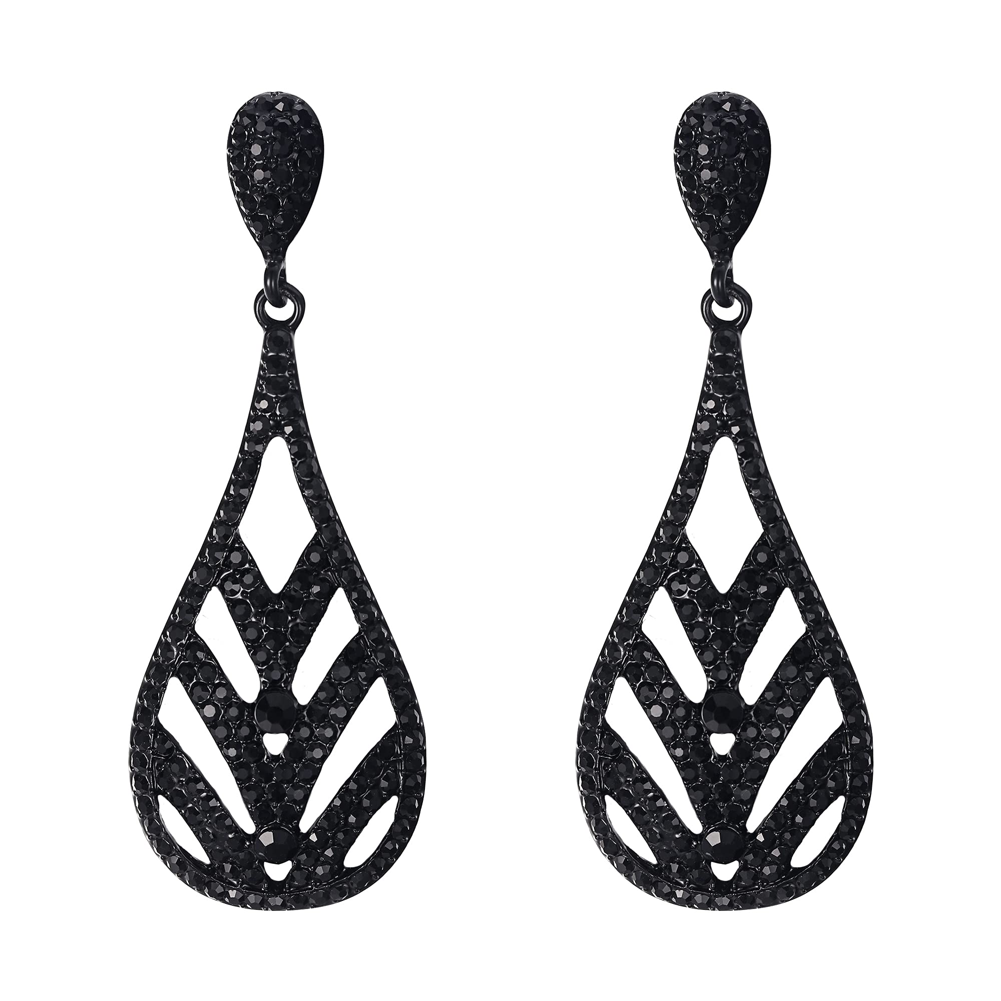 Crysdue Teardrop Dangle Earrings for Women - Austrian Crystal Vintage Wedding Jewelry, Hollow-Carved Stud Earrings for Party, Prom, Evening & Special Occasions | Elegant Bridal & Formal Event Accessories