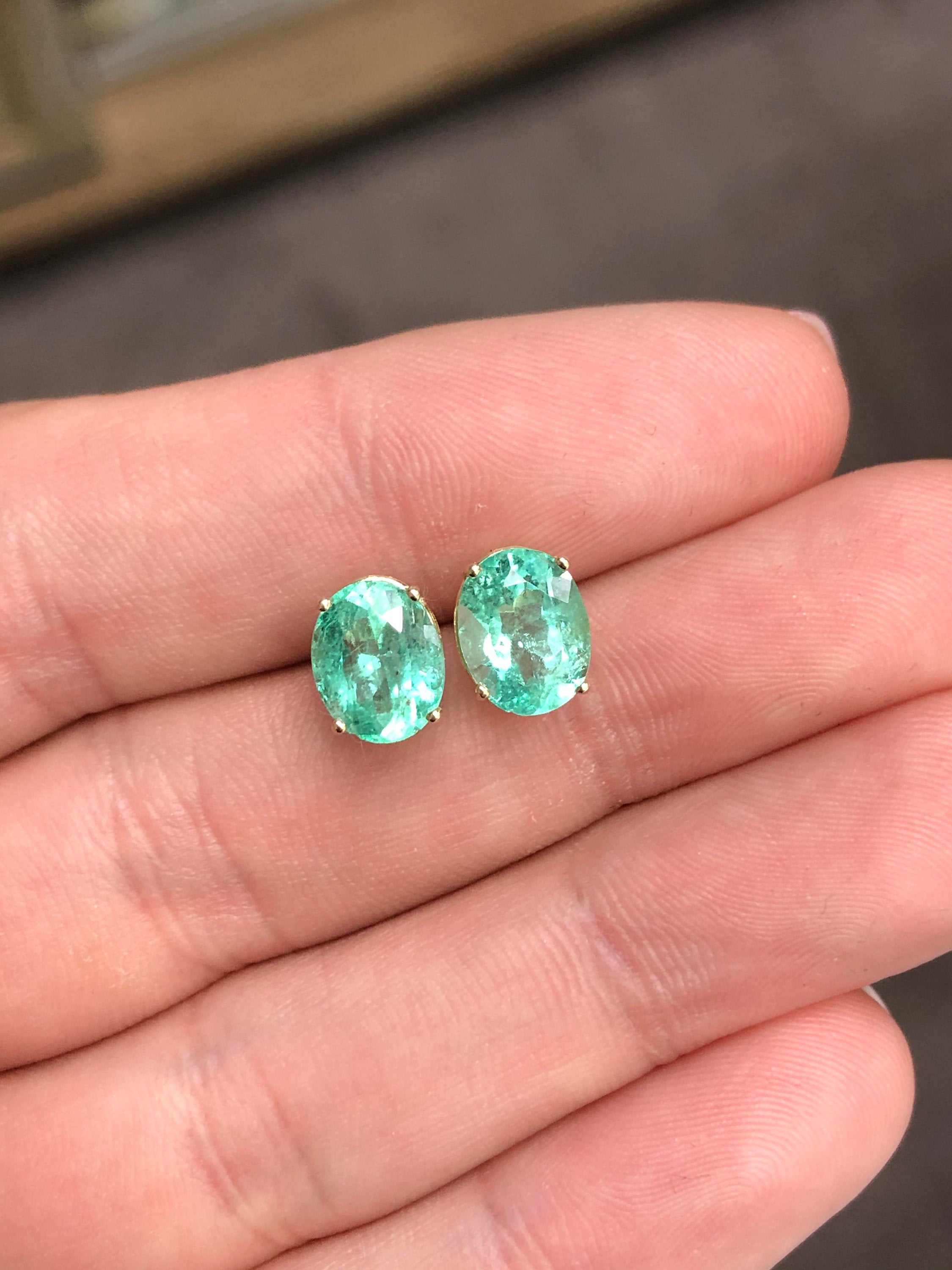 3.30tcw Chunky Statement Oval Emerald Earrings in 14K Yellow Gold - Elegant Jewelry for Weddings, Parties & Special Occasions