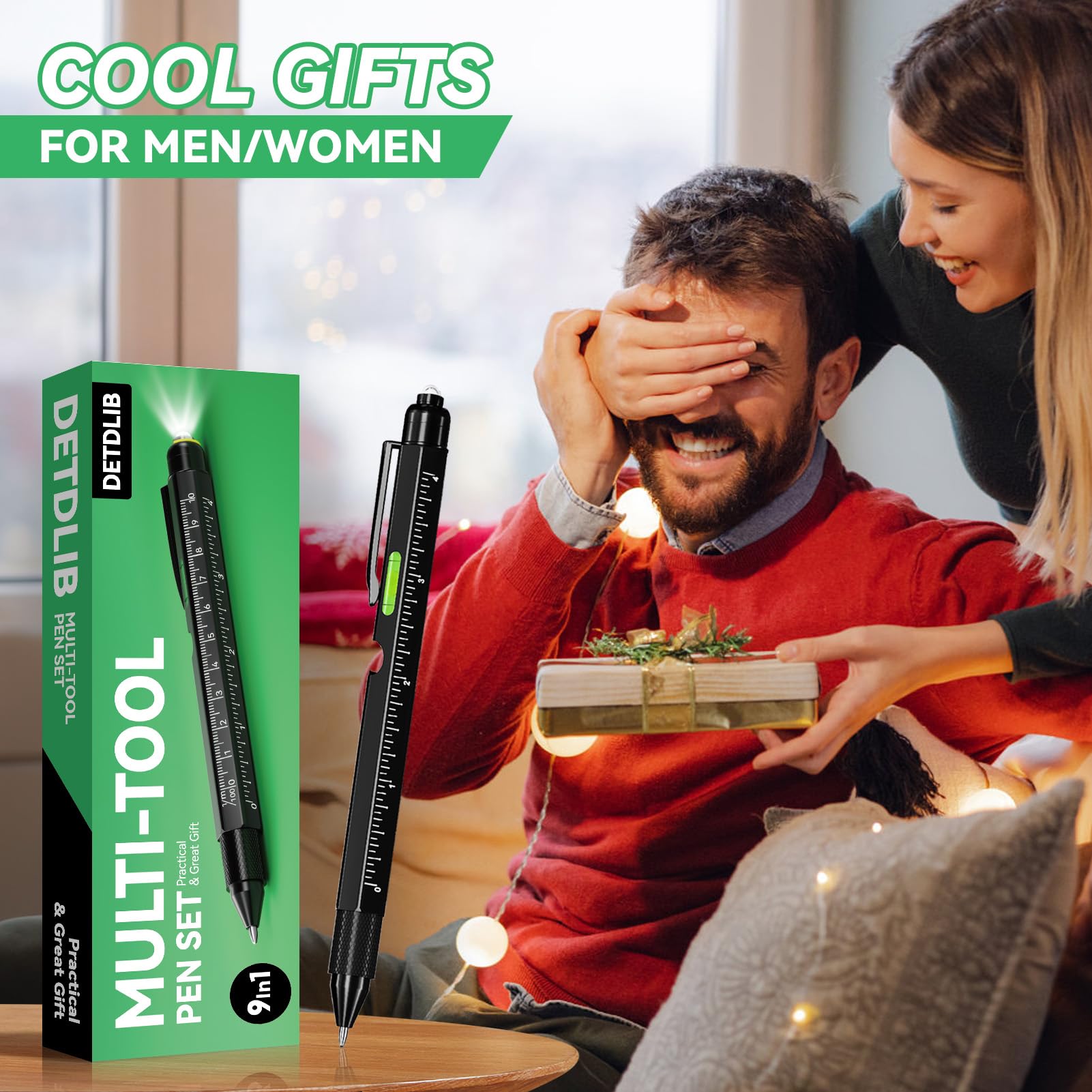 9-in-1 Multitool Pen with LED Light - Perfect Gift for Men & Women - Birthday, Christmas & Everyday Carry - Black (Great for Camping, Office & Emergency Use)