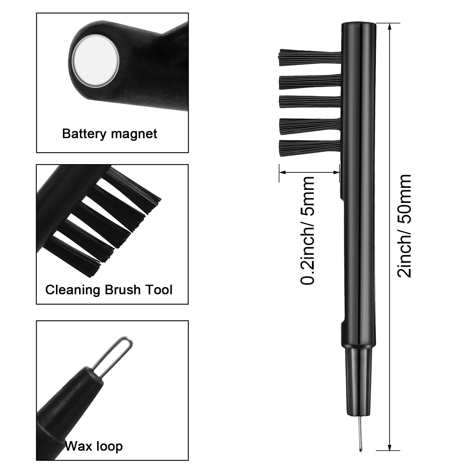 Premium Hearing Aid Cleaning Brush with Wax Loop & Magnet - Professional Cleaning Tool for BTE, ITC & ITE Hearing Aids (1 Pack) - Essential for Daily Maintenance & Wax Removal