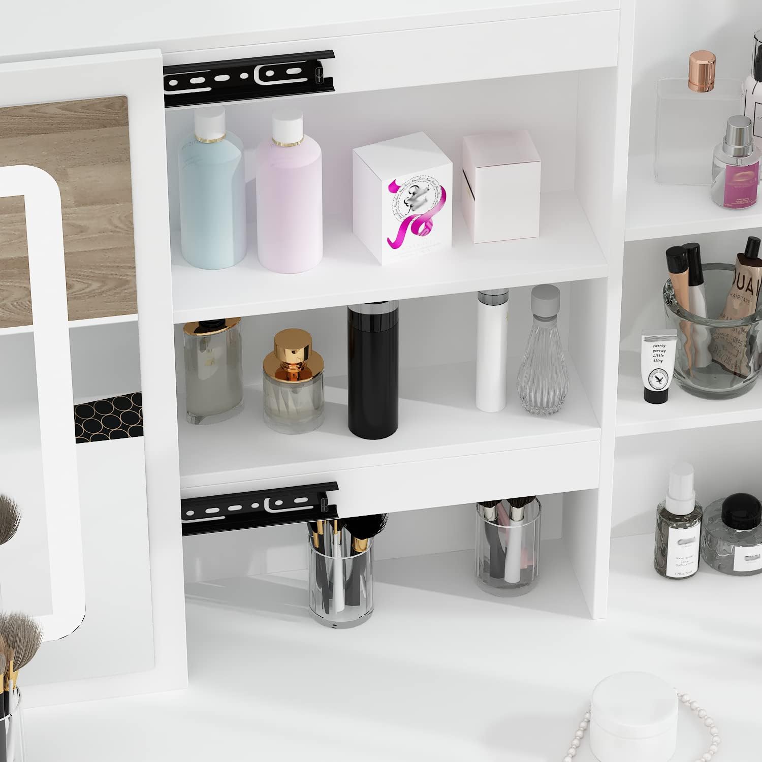 Homsee White Vanity Desk Set with Large LED Mirror & 5 Drawers - Makeup Dressing Table with Storage Shelves & Cushioned Stool for Bedroom - Perfect for Beauty Routine, Cosmetics Organization & Home Decor