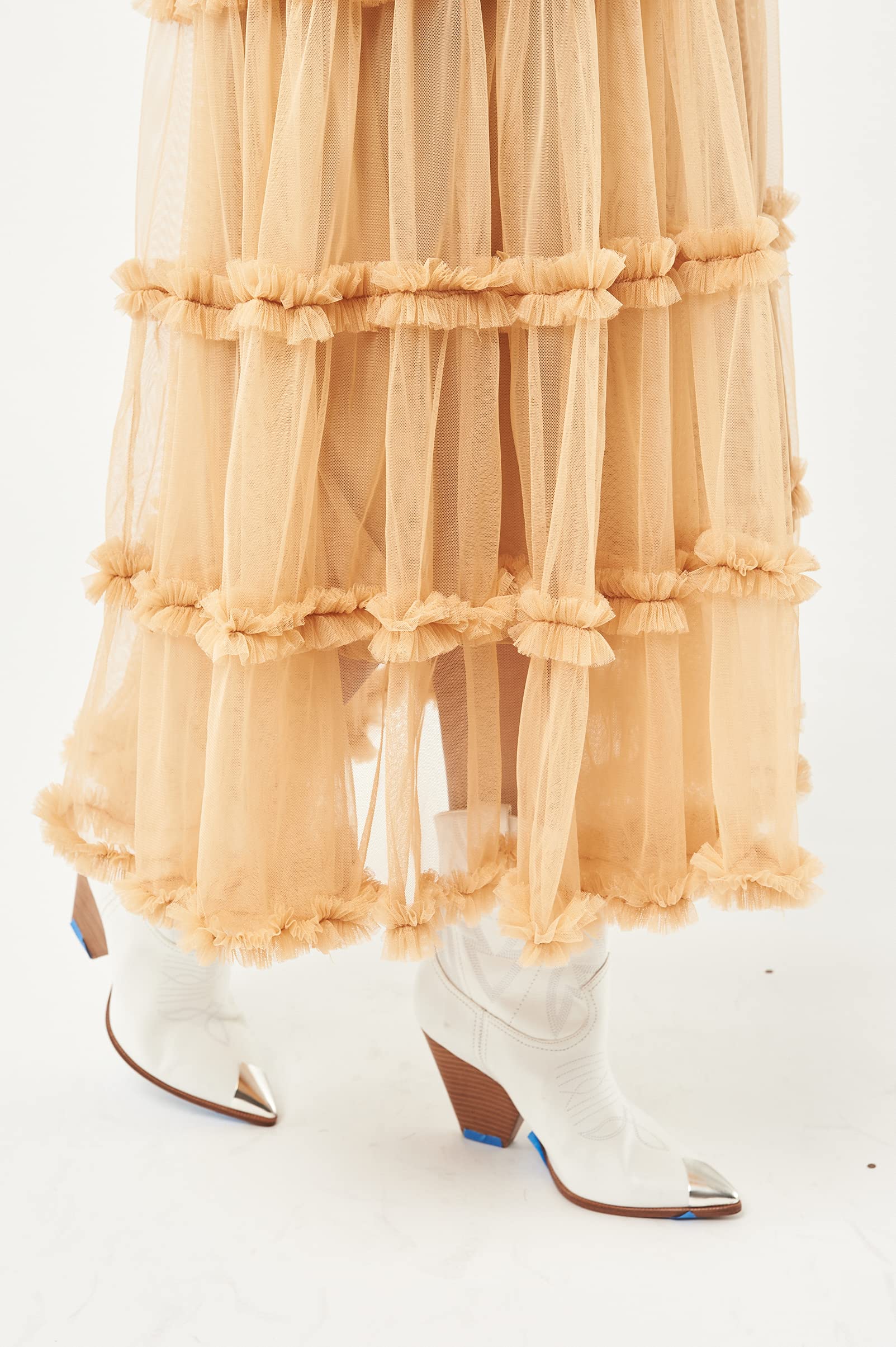 Elegant Women's Crown Tulle Midi Skirt - Flowy A-Line Party Dress for Weddings, Prom & Special Occasions