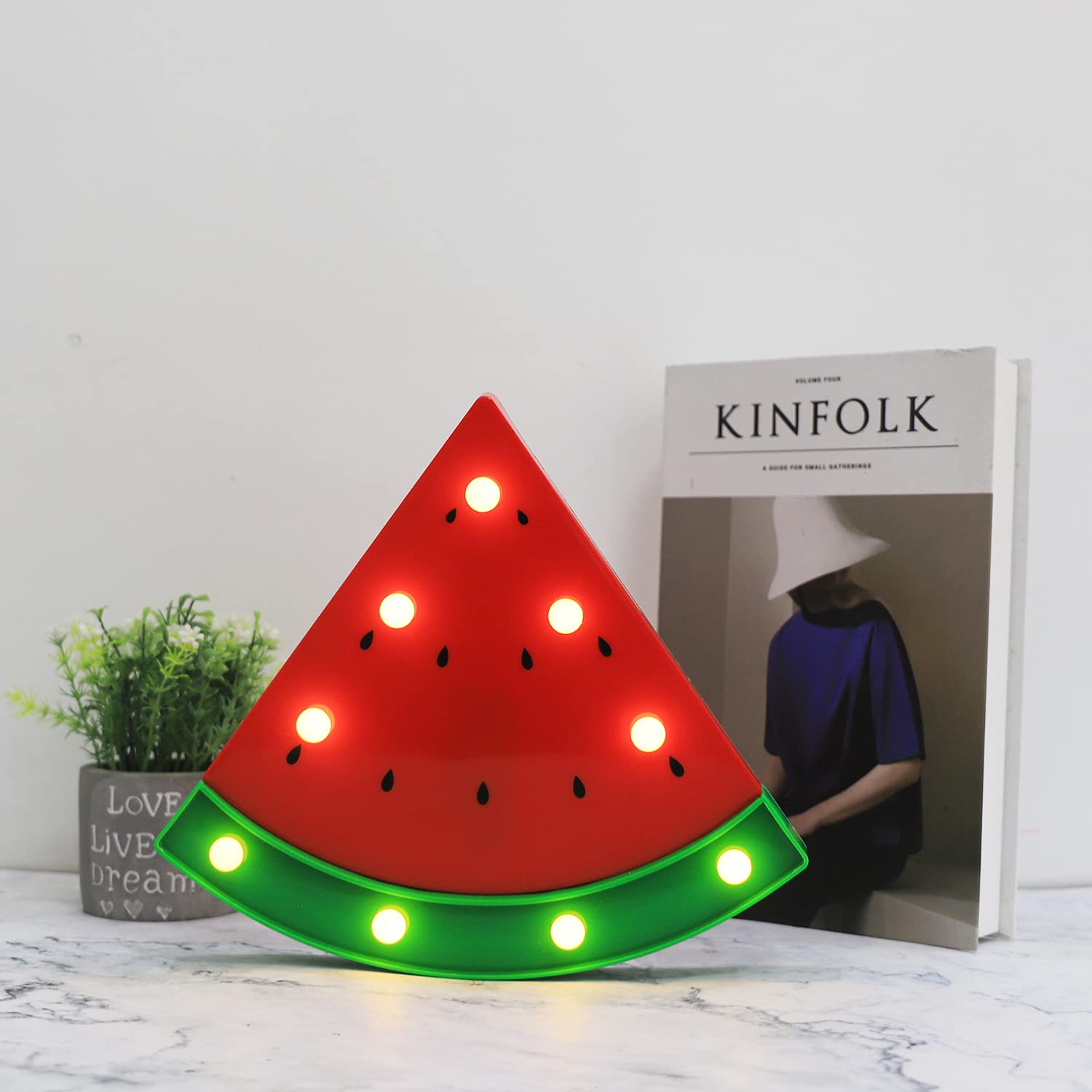 Battery Operated LED Watermelon Night Light - Portable Watermelon Shaped Desk Lamp for Kids Room, Nursery Decor & Christmas Gift (Red) - Perfect for Bedtime, Parties & Wall Decoration