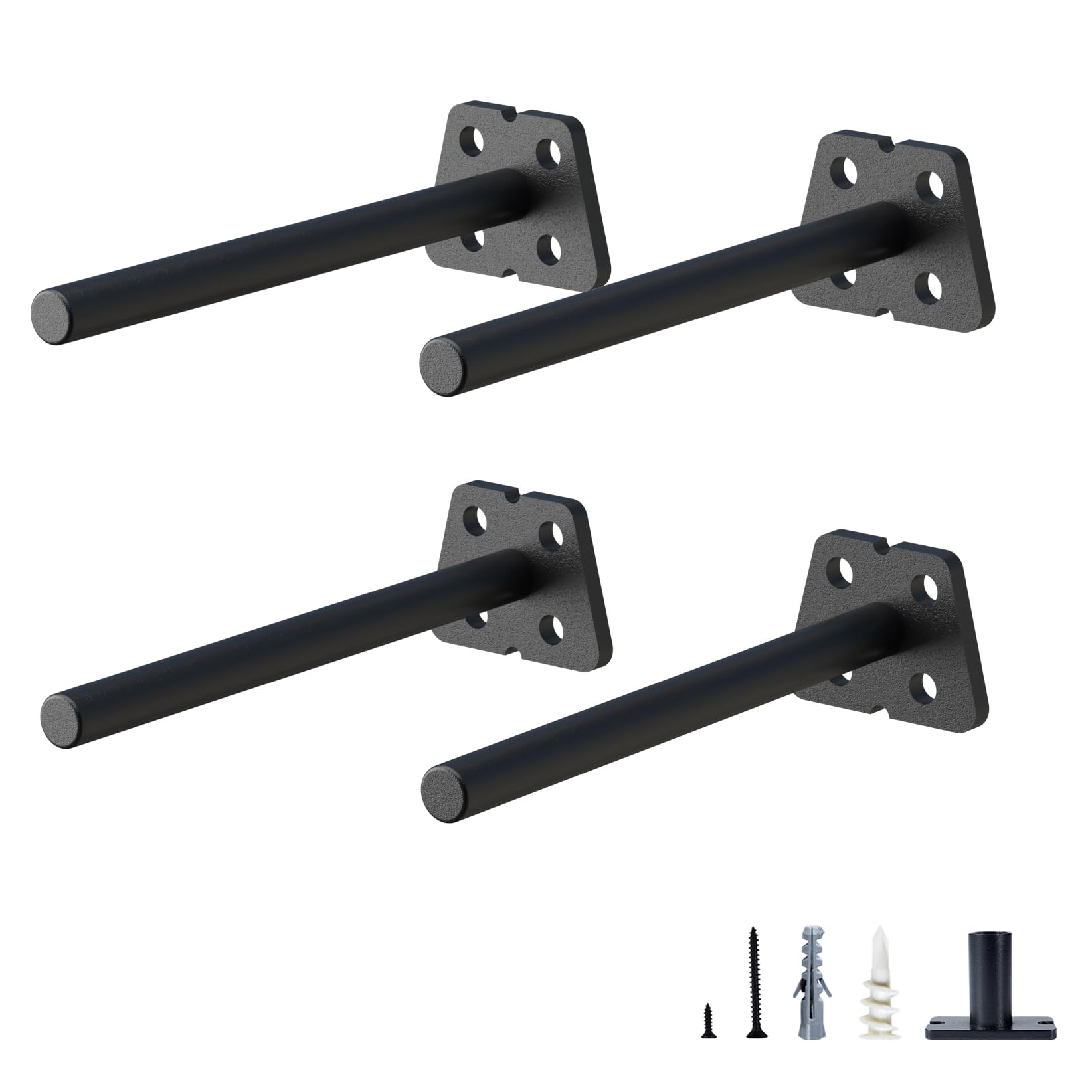 4-Pack Heavy Duty 6 Inch Invisible Floating Shelf Brackets - Black Powder Coated Steel Blind Shelf Supports for Kitchen, Fireplace Mantel, Wood Shelves | Perfect for Home Decor, Storage Organization & Wall Display