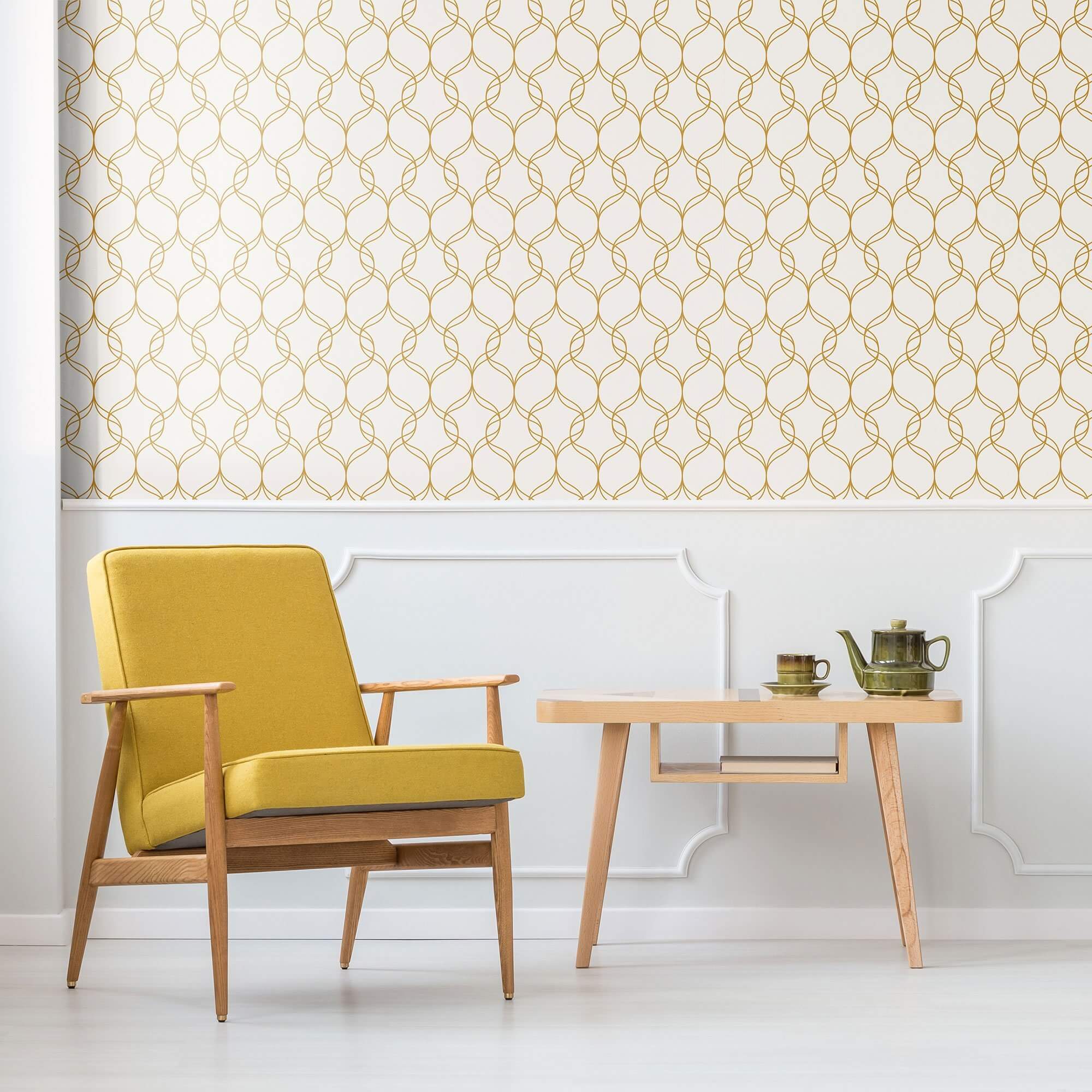 Golden Look Geometric Peel and Stick Removable Wallpaper - Self-Adhesive Wall Decor for Bedroom, Living Room & Office - Easy to Install & Remove - Modern Home Design (Style 8852)