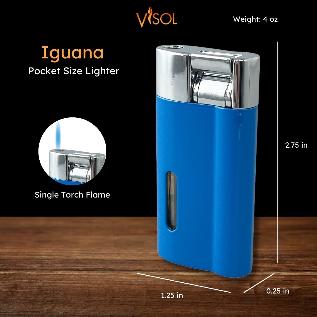 Visol Iguana Single Torch Flame Lighter - Windproof Butane Lighter for Cigars, Candles & Outdoor Use (Blue)