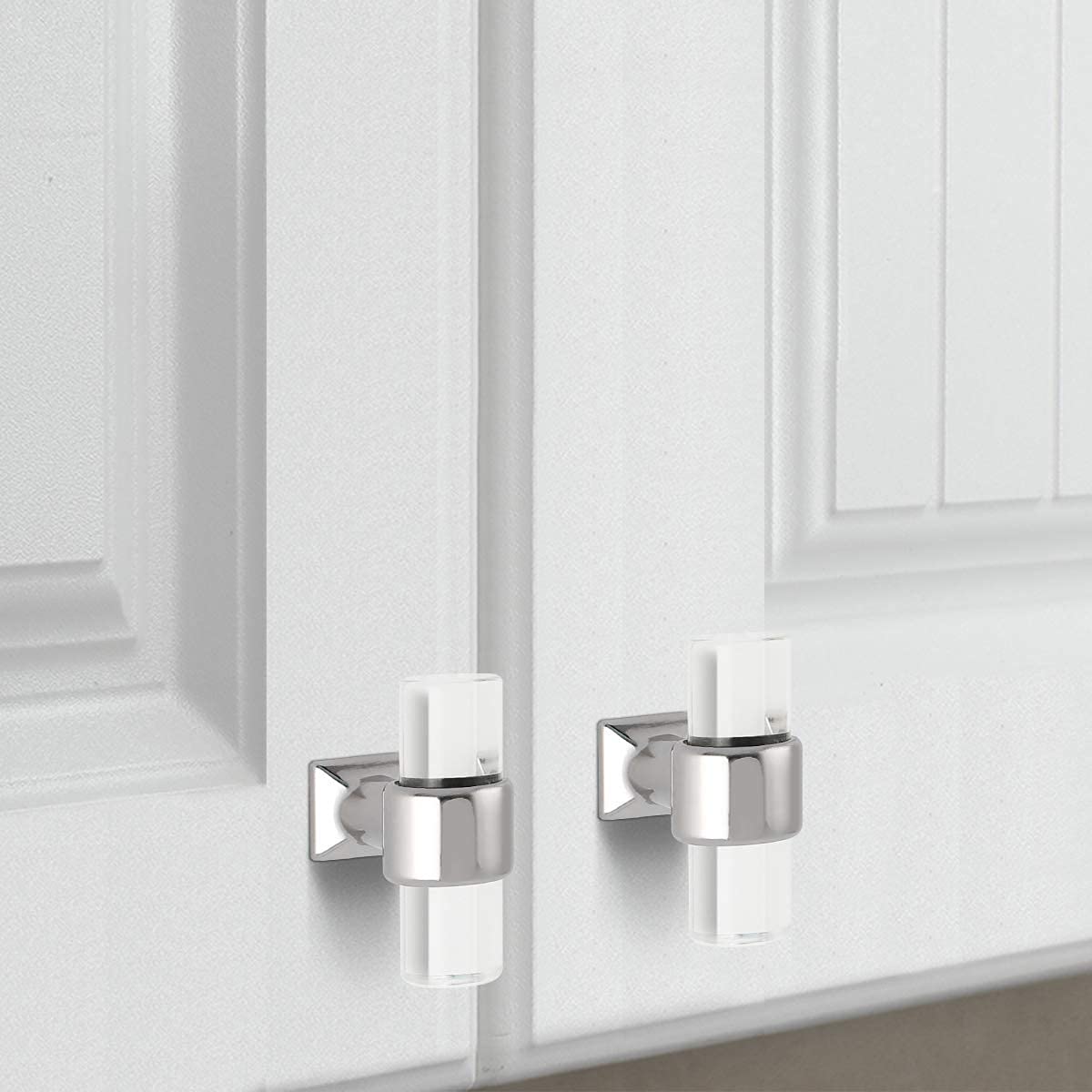 1 Pack Clear Acrylic Cabinet Handle - Single Hole Door Knob, Polished Chrome Zinc Alloy Drawer Pull Handle for Kitchen Cabinets & Furniture - Perfect for Modern Home, Office, and DIY Projects