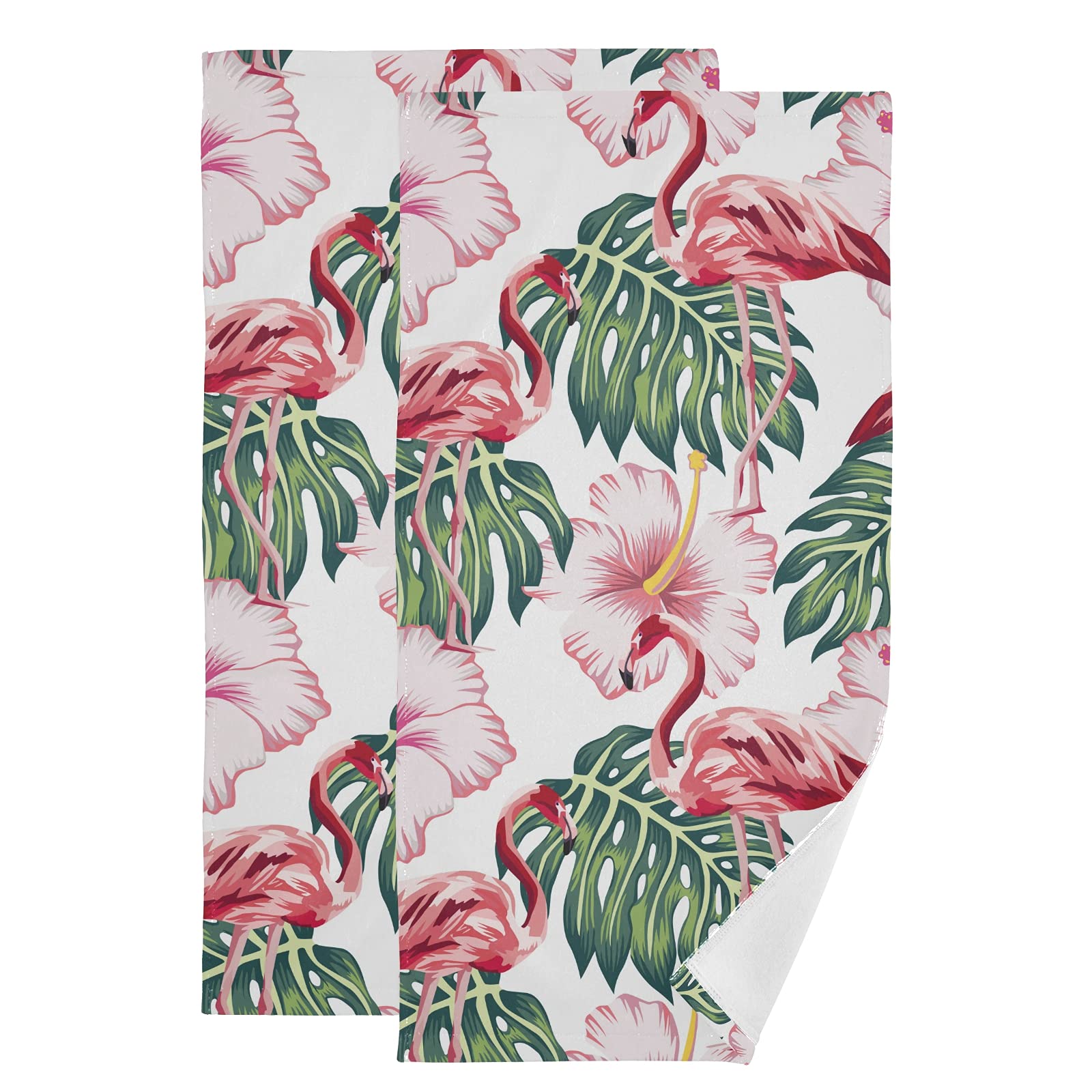 ALAZA Flamingo Palm Leaf Pink Flower Hand Towels - Soft, Absorbent, Decorative Bath & Face Towels Set of 2 (28x14 Inch) for Bathroom, Gym, Hotel & Spa - Perfect for Home Decor, Guest Towels & Luxury Spa Experience