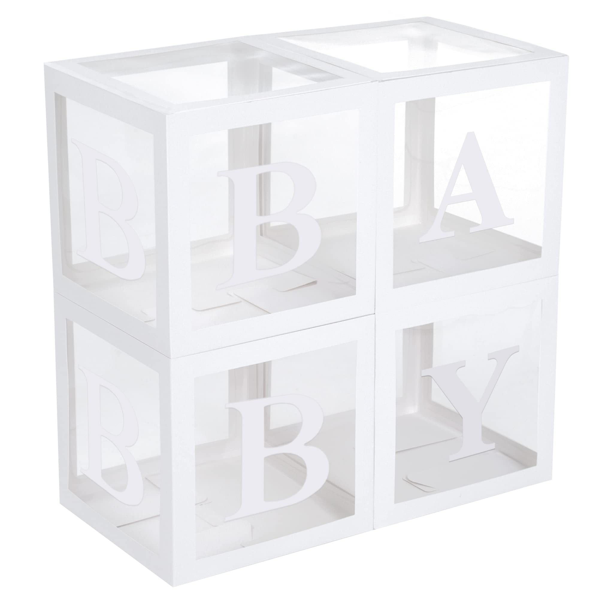 Baby Shower Letter Blocks - 4 Clear Acrylic Boxes & 8 Wooden Letters for Gender Reveal, Nursery Decor, and Newborn Photography Props | Perfect for Baby Shower Decorations, Birthday Parties, and Nursery Room Styling