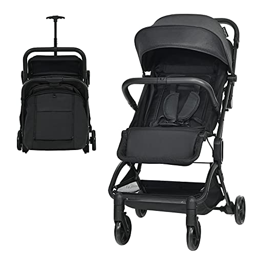 BABY JOY Lightweight Baby Stroller - Easy One-Hand Fold, Adjustable Backrest & Canopy, 5-Point Safety Harness with Storage Basket | Compact Travel Stroller for Toddlers & Infants | Perfect for Airplane Travel, Shopping & Daily Walks (Black)