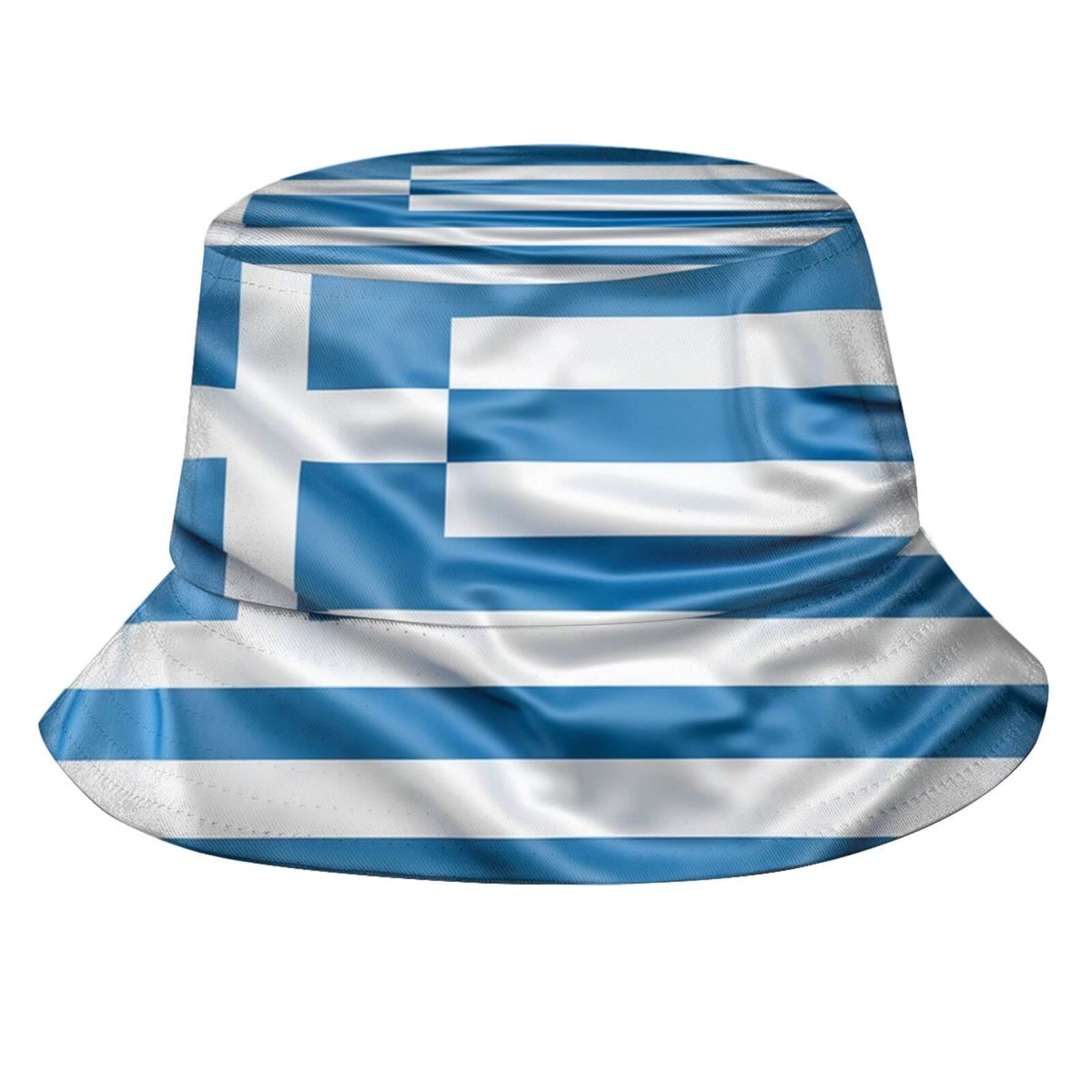 Stylish Greece Greek Flag Bucket Hat for Women & Men - UV Protection Wide Brim Sun Hat, Breathable Fisherman Cap for Beach, Travel, and Outdoor Activities