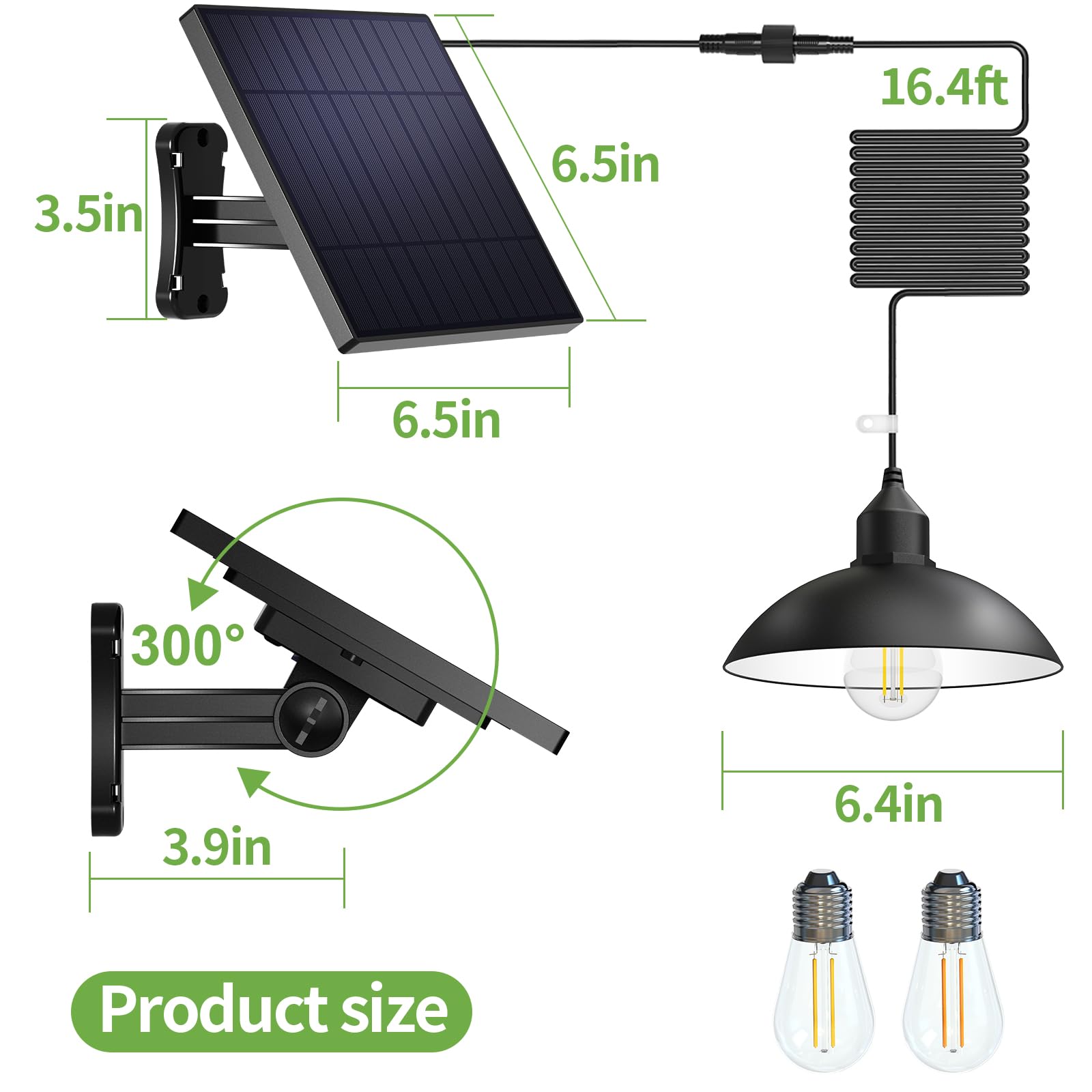 Intelamp Solar Pendant Lights Outdoor - Dimmable Solar Powered Hanging Lights with 16.4FT Cable & Remote Control - Perfect for Yard, Porch, Garage, Shed & Indoor Decor