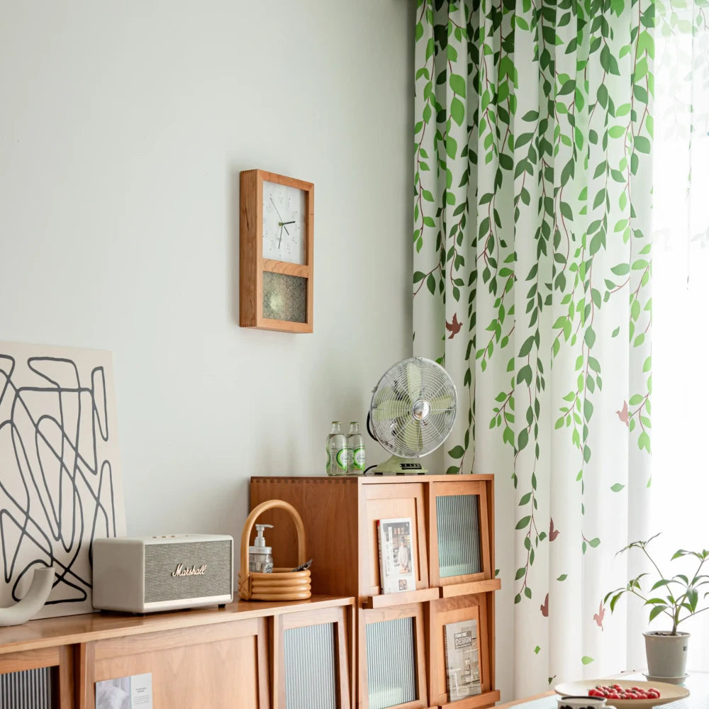 Rustic Farmhouse Green Willow Custom Curtains - Handmade Linen Drapes for Living Room, Bedroom & Kitchen - Light Filtering & Privacy Sheer Window Treatments