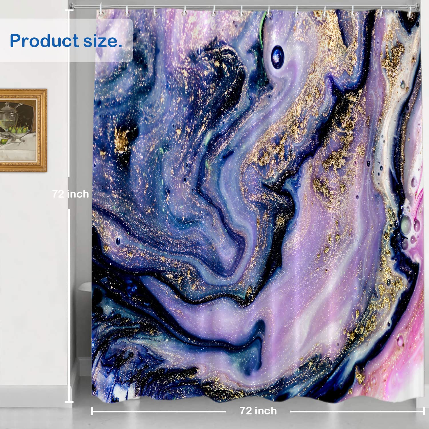 Shrahala Waterproof Abstract Marble Shower Curtain 72x72 Inch - Modern Fluid Acrylic Painting Design with Grommets for Bathroom, Bathtub & Shower Stall - Elegant Bath Decor for Spa-Like Experience