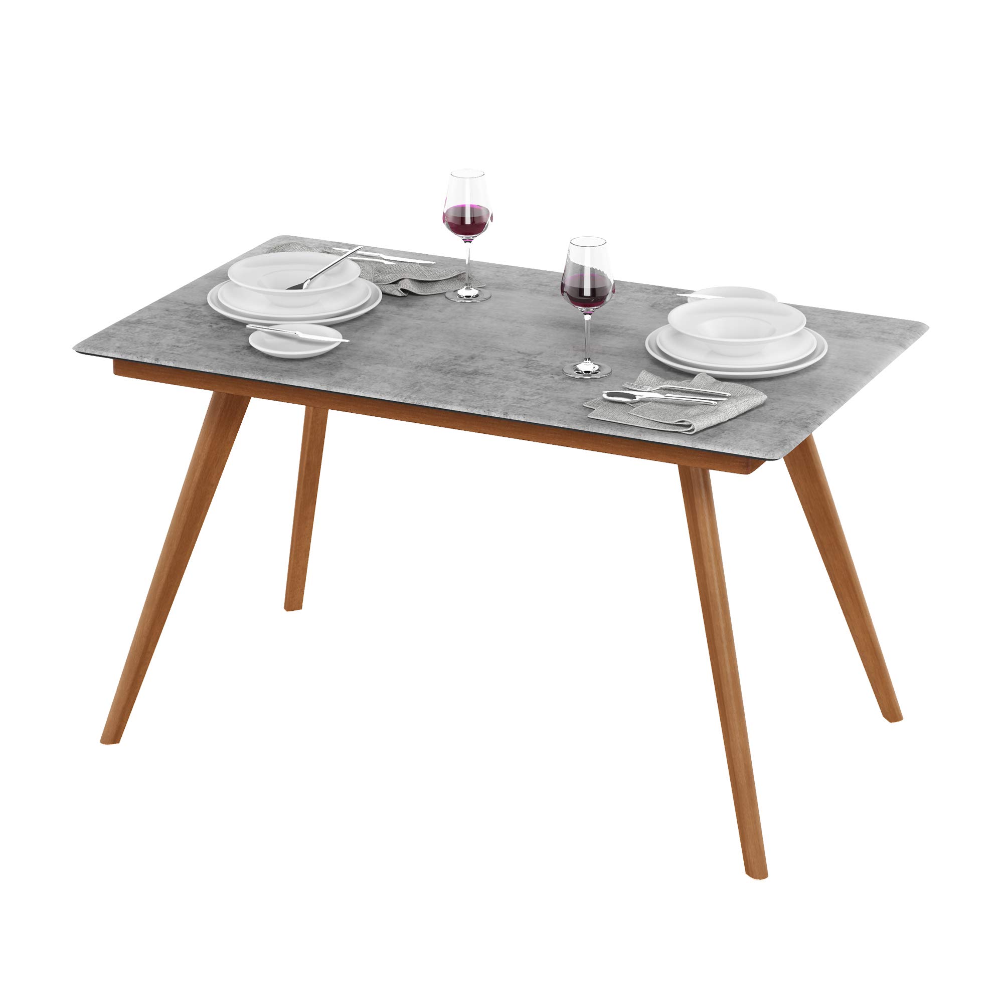 Furinno Redang 4-Leg Rectangular Patio Dining Table - Indoor/Outdoor Smart Top Coffee Table for Small Spaces, Picnic & Backyard Use - Cement Finish