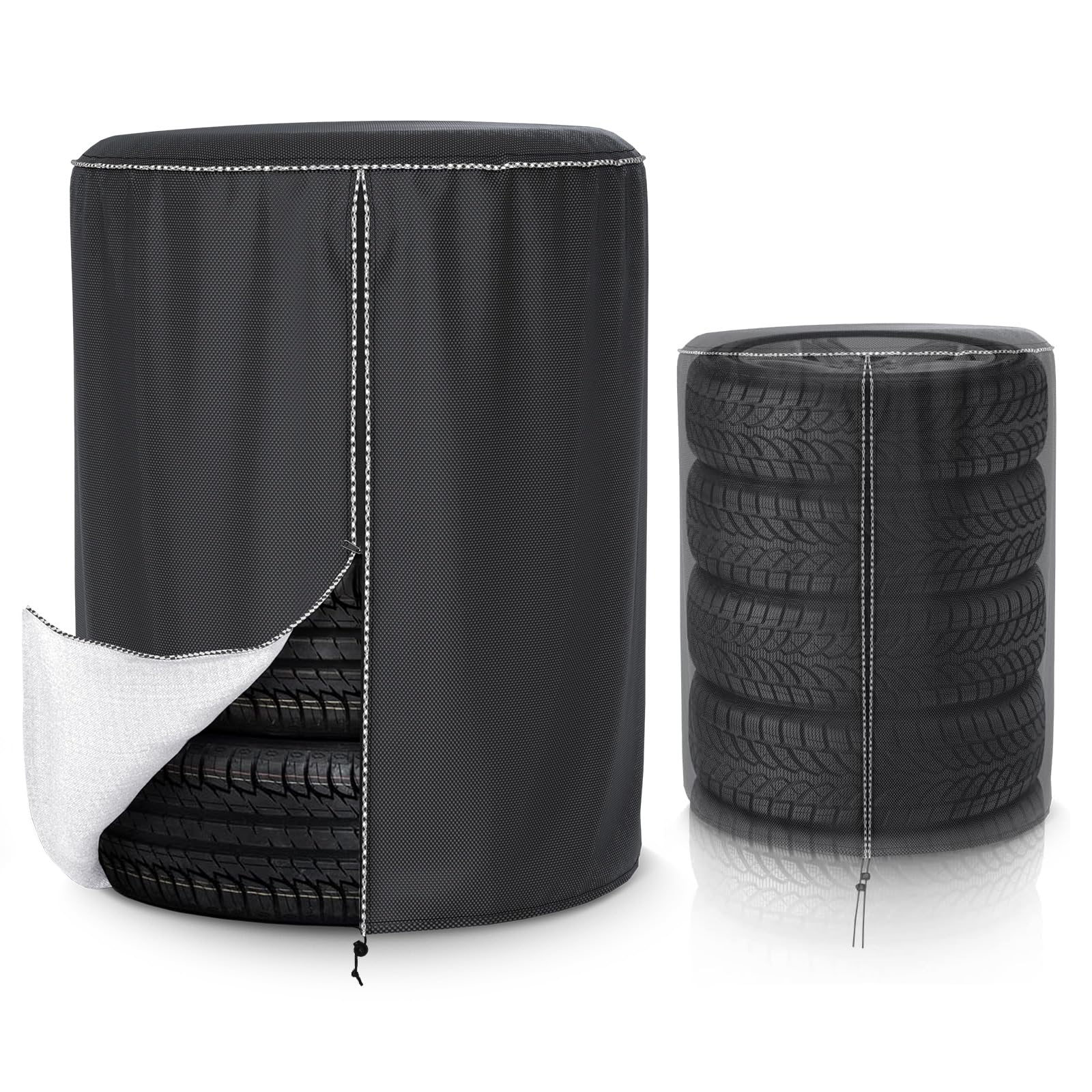 AKEfit Heavy Duty Waterproof & Dustproof Tire Cover - 4 Pack Black Tire Storage Bags for RV, Trailer, SUV & Truck Tires up to 25 Inch Diameter with Secure Zipper Closure | Perfect for Winter Storage, Off-Road Protection & Long-Term Vehicle Tire Preservation