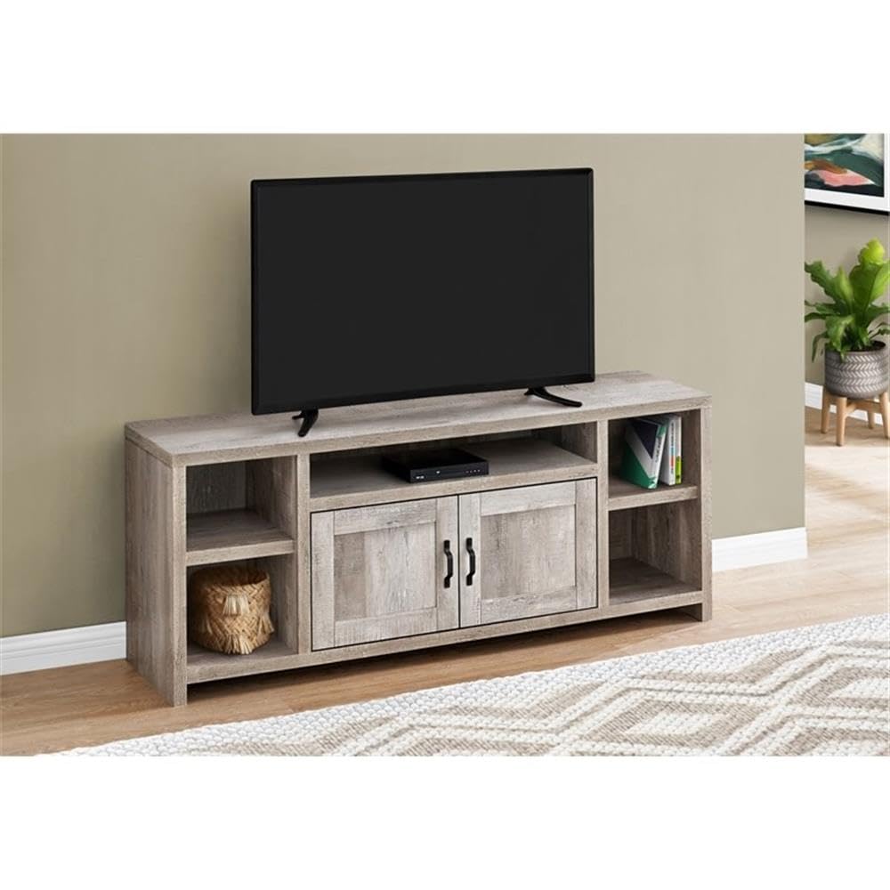 Monarch Specialties 60 Inch TV Stand with Storage - Beige Laminate Media Console for Living Room & Bedroom - Transitional Style Entertainment Center for Flat Screen TVs & Home Theater Systems