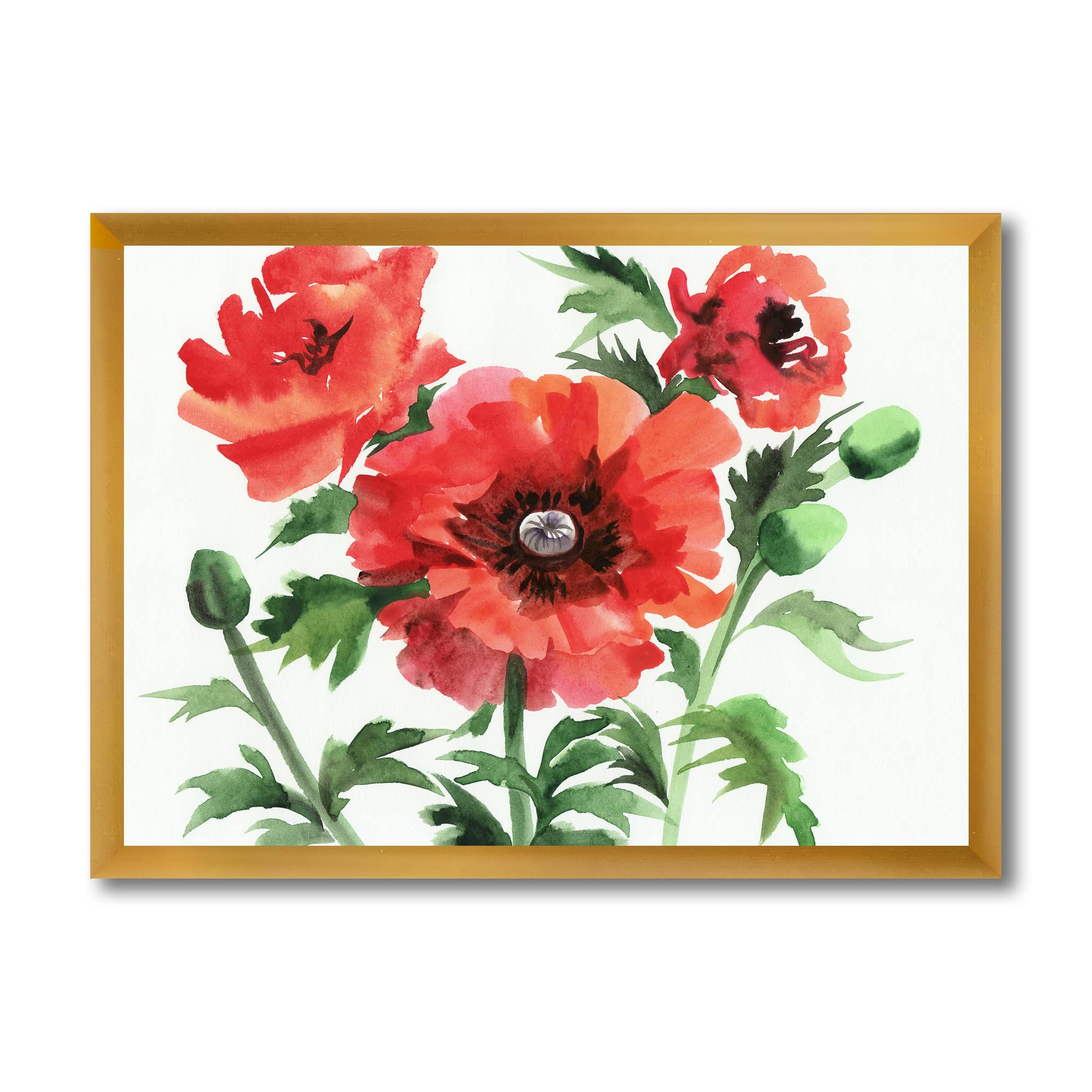 Vintage Red Poppies II Framed Wall Art - Traditional Floral Canvas Painting for Living Room, Bedroom & Office Decor