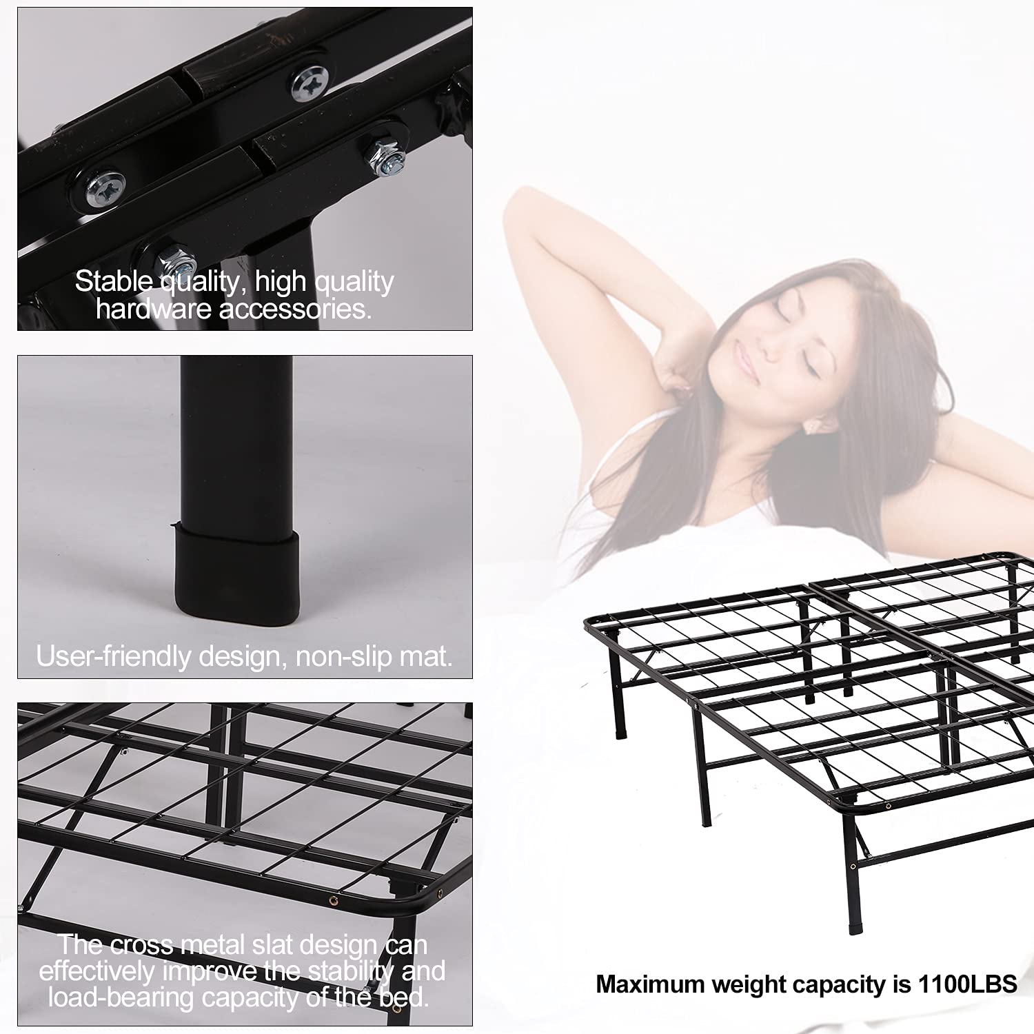 Queen Size Bed Frame - Heavy Duty Steel Platform with Non-Slip Design & Noise-Free Construction | No Box Spring Needed | Durable Mattress Foundation with Underbed Storage | Perfect for Master Bedrooms, Guest Rooms & Small Spaces