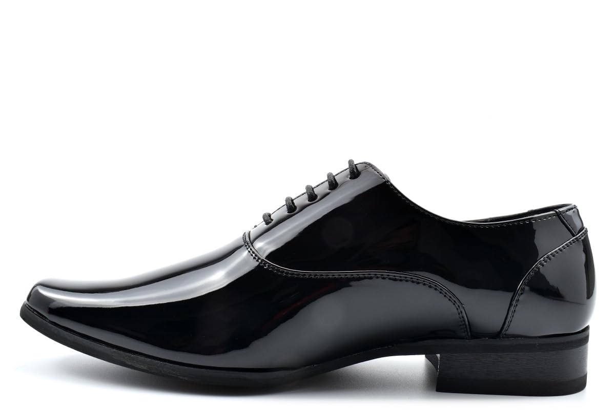 Men's Patent Leather Dress Shoes - Formal Oxford Blind Eye Lace-Up Shoes for Work & School - Black Shiny Leather Shoes for Men & Boys - Perfect for Weddings, Business & Special Occasions