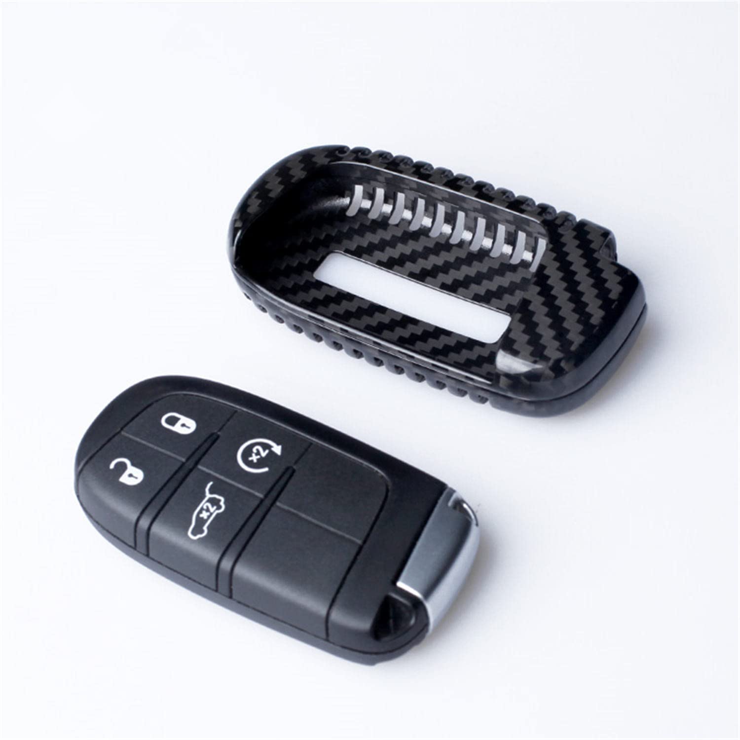 Premium Carbon Fiber Key Fob Cover for Jeep Cherokee/Compass/Grand Cherokee/SRT/Renegade - Lightweight Glossy Black Protective Case (Style B) - Perfect for Daily Use, Travel & Car Enthusiasts