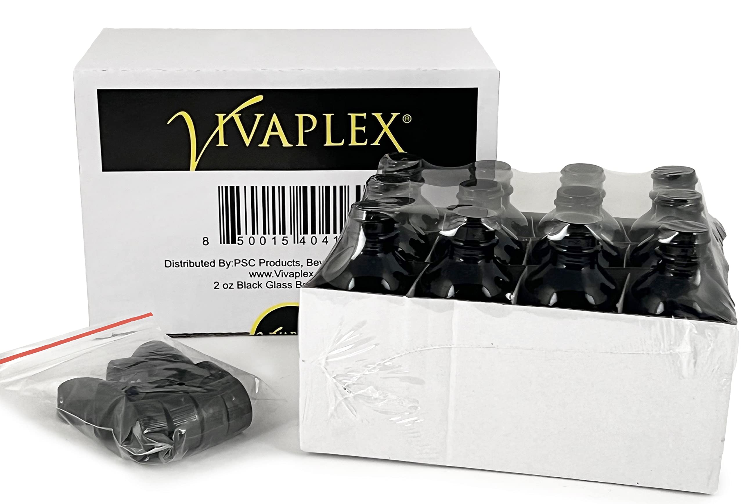 Vivaplex 12-Pack 2 oz Black Glass Bottles with Lids - Perfect for Essential Oils, DIY Beauty Products & Travel-Sized Containers