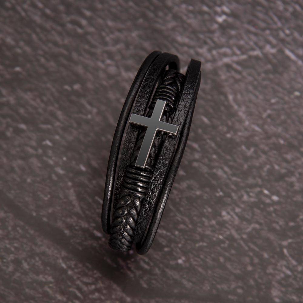 Men's Leather Bracelet with Cross Pendant - Thoughtful Gift for Dad, Father's Day, Birthday & Christmas | Religious Jewelry for Christian Men