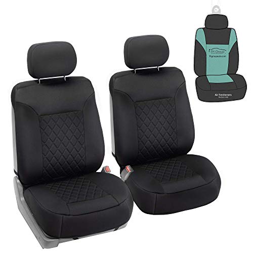 FH Group Neosupreme Car Seat Covers - 2 Pack Waterproof Universal Fit Seat Protectors for Cars, Trucks & SUVs | Solid Black Car Cushions | Perfect for Road Trips, Commuting & Pet Protection