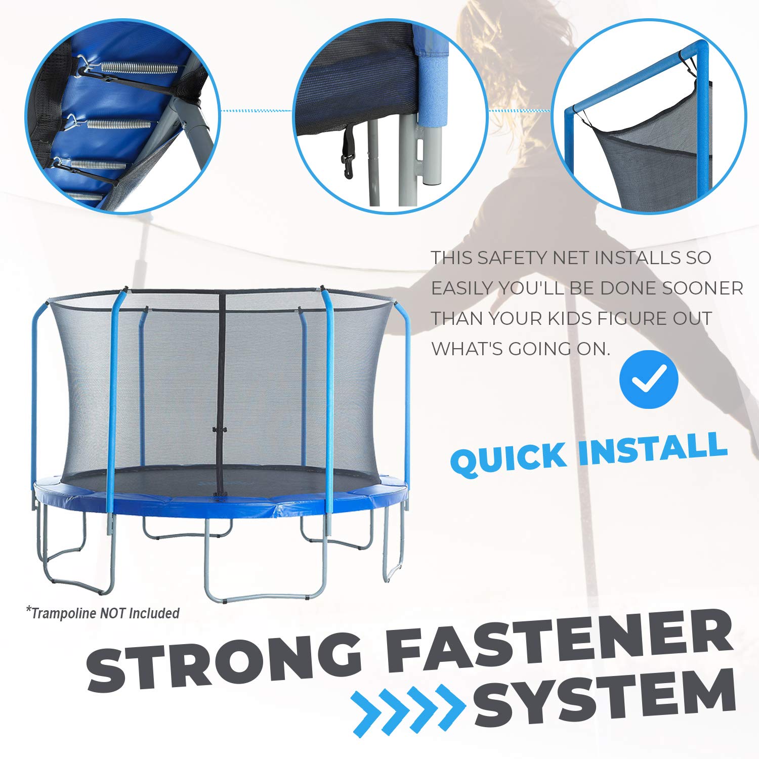 Trampoline Safety Net Enclosure Replacement Set - Universal Fit for Most Trampoline Brands | Includes Durable Net, Steel Poles & Hardware | Perfect for Backyard Jumping, Kids Play & Outdoor Recreation