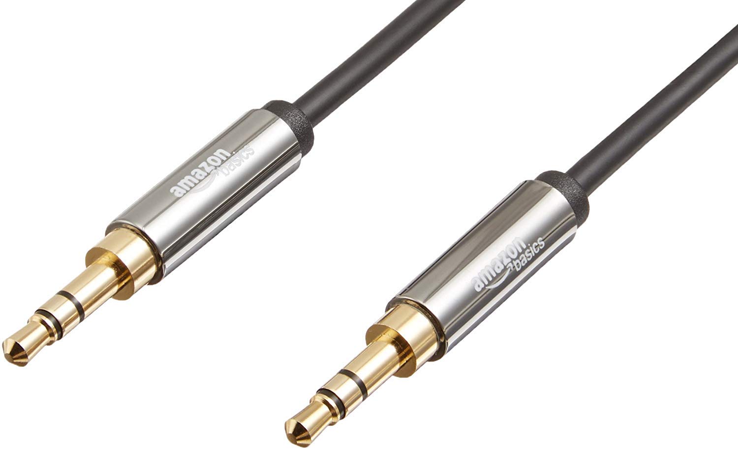 Amazon Basics 3.5mm Aux Audio Cable - 8ft Stereo Speaker & Subwoofer Cable with Gold-Plated Connectors (Black) - Perfect for Home Theater, Car Audio & Portable Speakers