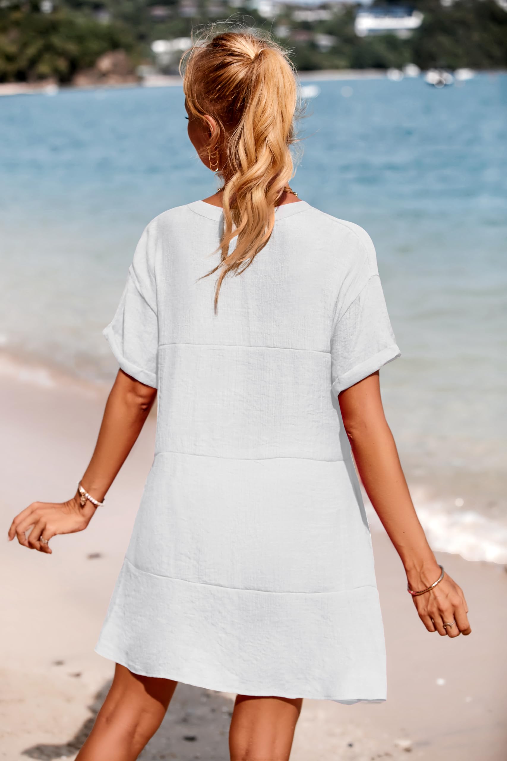 AI'MAGE Women's Swimsuit Cover Up Dress - Lightweight Bikini Beach Coverup with Pockets, A-Line Bathing Suit Dress for Pool, Vacation & Summer Outfits