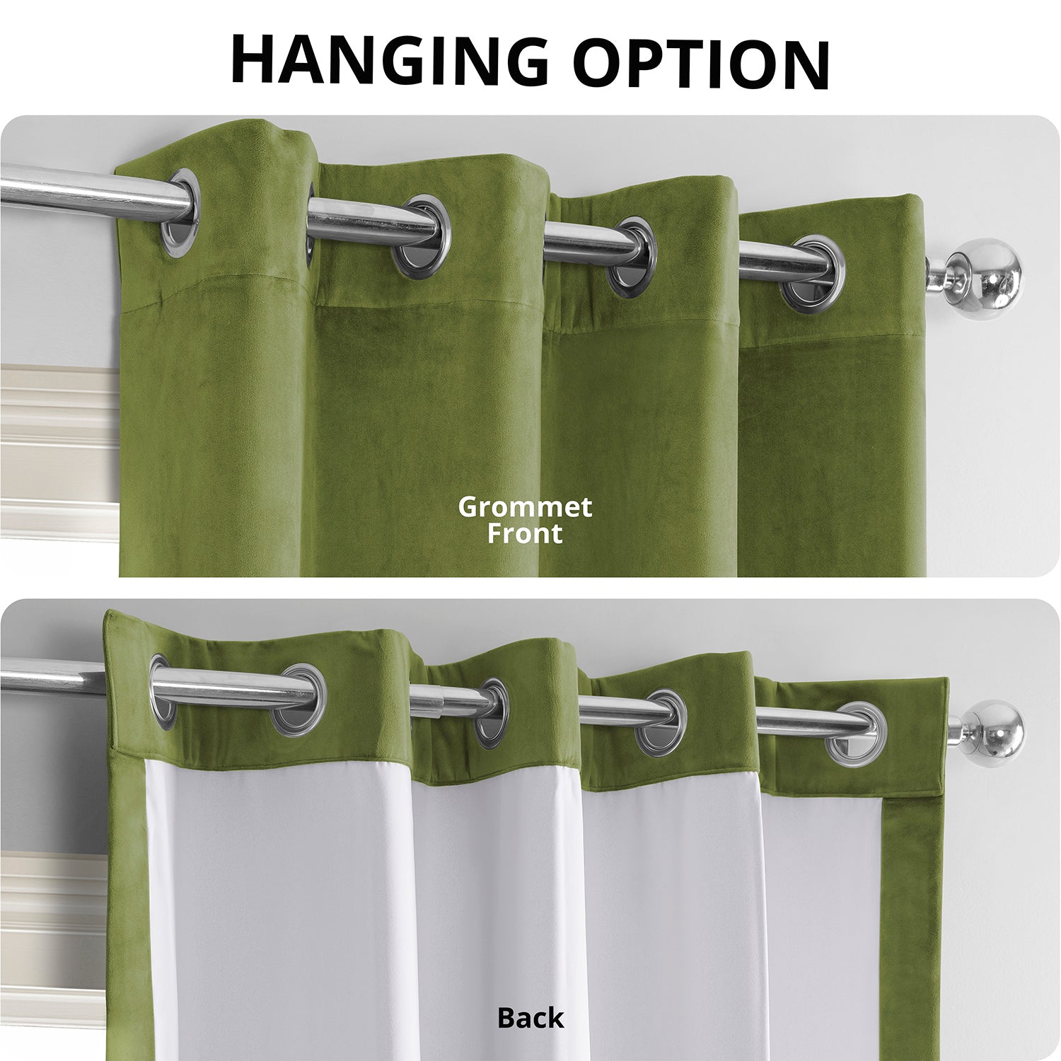 Luxury Basque Green Grommet Blackout Curtains - Thermal Insulated Velvet Drapes for Living Room & Bedroom - Noise Reducing Window Treatments for Home Decor