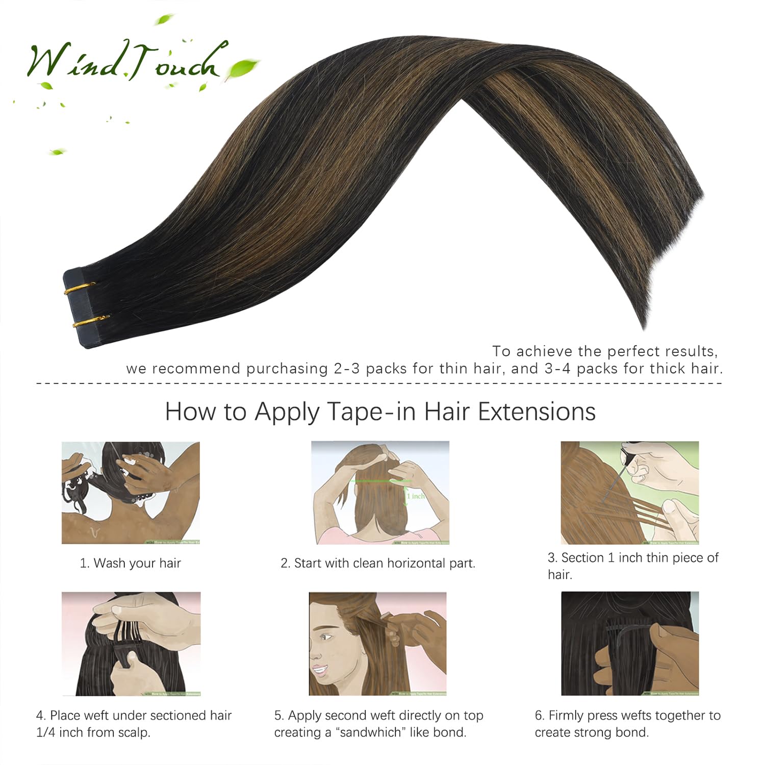 20Pcs 50g Tape in Human Hair Extensions - 20 Inch Straight Natural Black to Chestnut Brown Balayage - Thick Real Human Hair for Volume & Length | Perfect for Daily Wear, Parties & Special Occasions