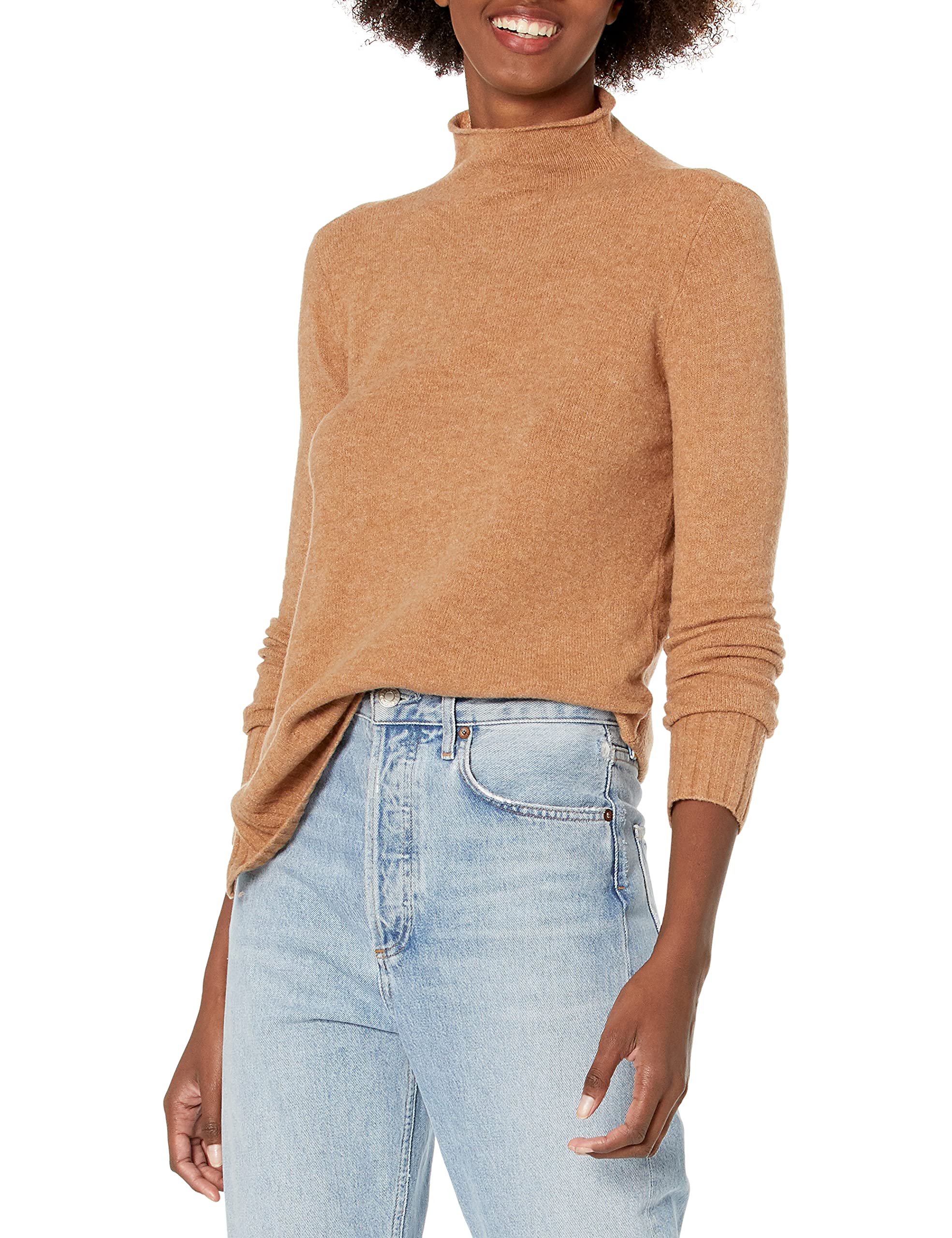 Goodthreads Women's Mid-Gauge Stretch Funnel Neck Sweater - Cozy Winter Pullover for Casual Outfits & Office Wear