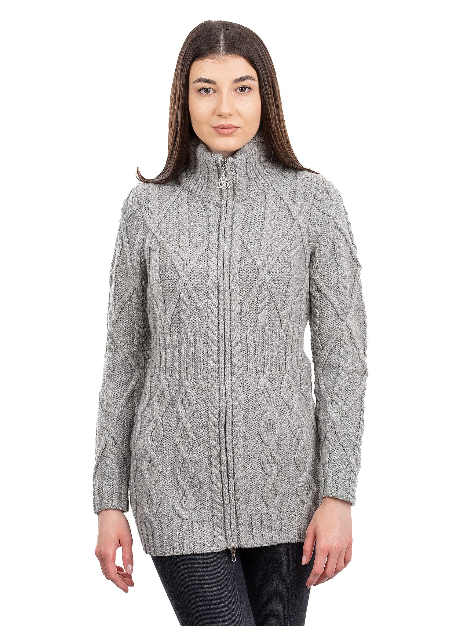 SAOL - 100% Merino Wool Women's Cable Knit Cardigan Full Zip Sweater | Warm Winter Coat for Women | Perfect for Outdoor Activities, Office Wear & Casual Outfits